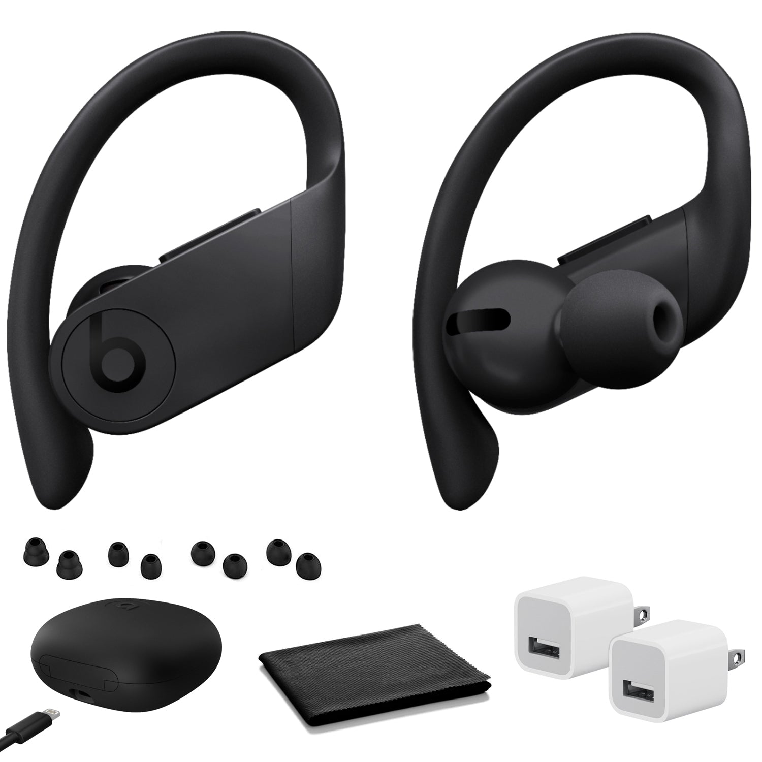 Beats by Dr. Dre Powerbeats Pro In-Ear Wireless Headphones (Black) with USB Adapter Cubes Bundle