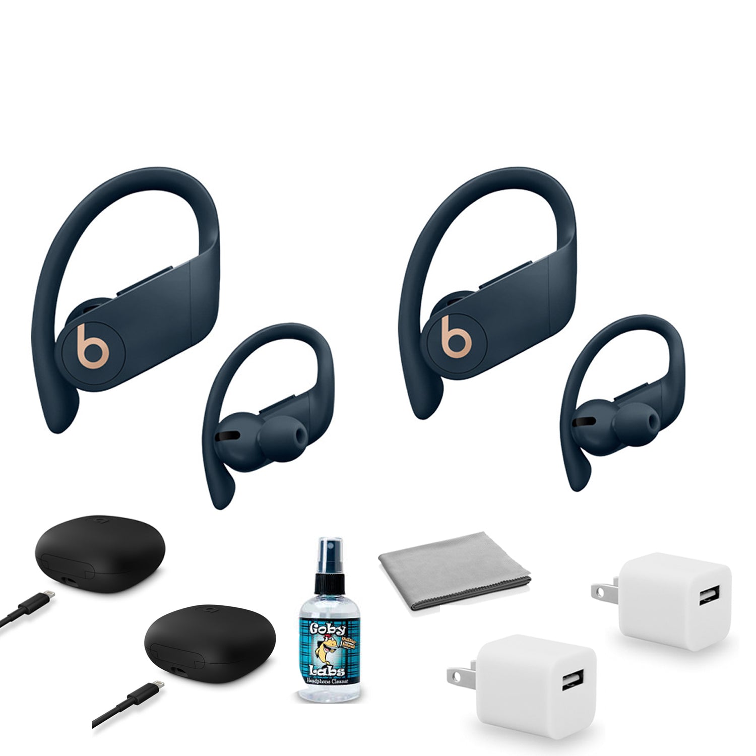 Beats by Dr. Dre Powerbeats Pro In-Ear Wireless Headphones (Navy Blue) MY592LL/A (2 Pack) with Headphone Cleaner + More