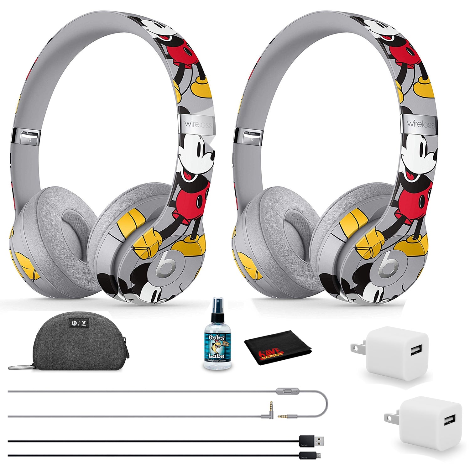 Beats by Dr. Dre Solo3 Wireless Headphones (2 Pack) - Mickey's 90th Anniversary Edition - with Headphone Cleaner Bundle