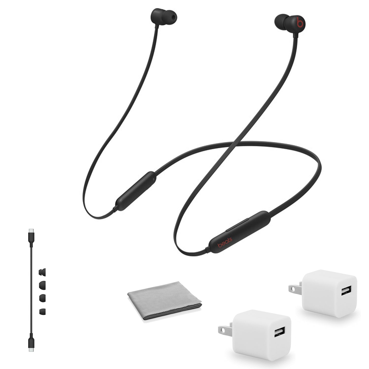 Beats by Dr. Dre Beats Flex Wireless In-Ear Headphones (Beats Black) MYMC2LL/A with USB Adapter Cube Bundle