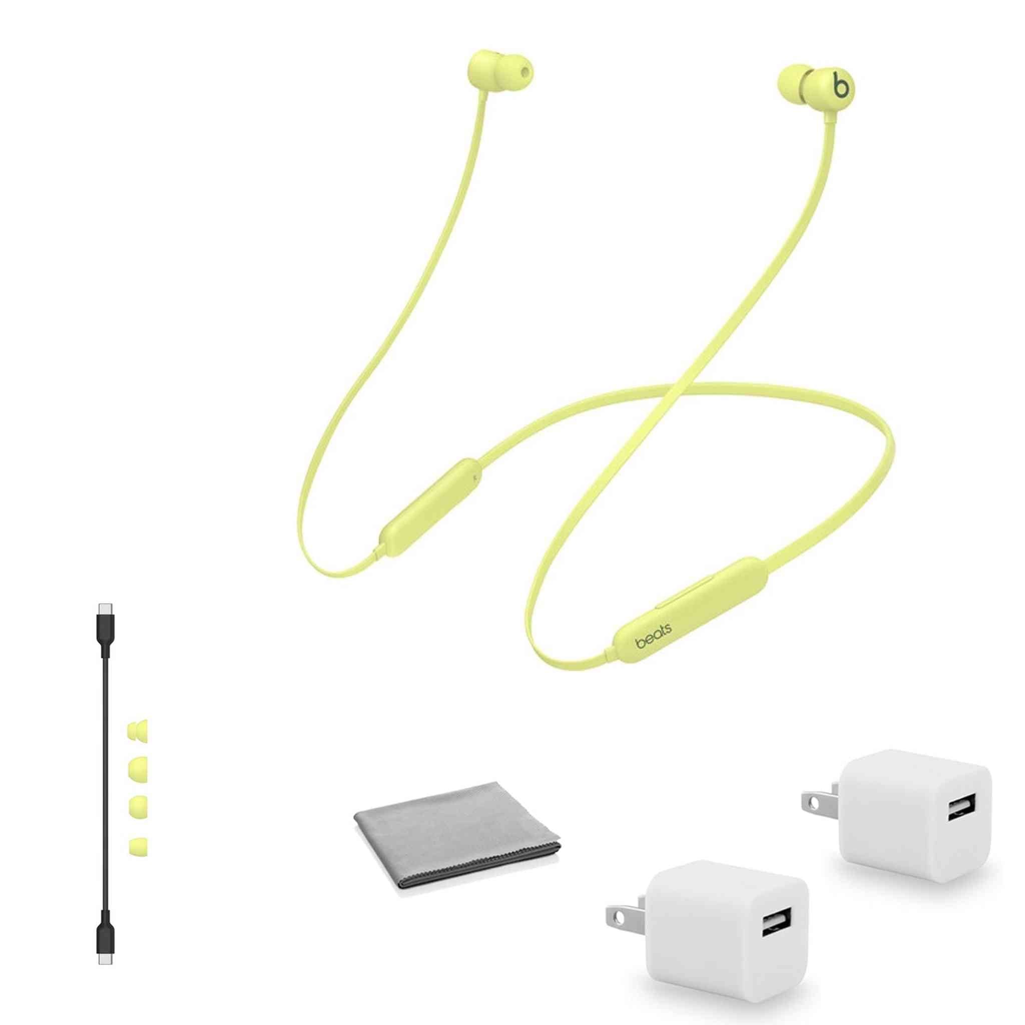 Beats by Dr. Dre Beats Flex Wireless In-Ear Headphones Yuzu Yellow MYMD2LL/A with 2x Universal USB Wall Adapter Cubes Bundle Beats