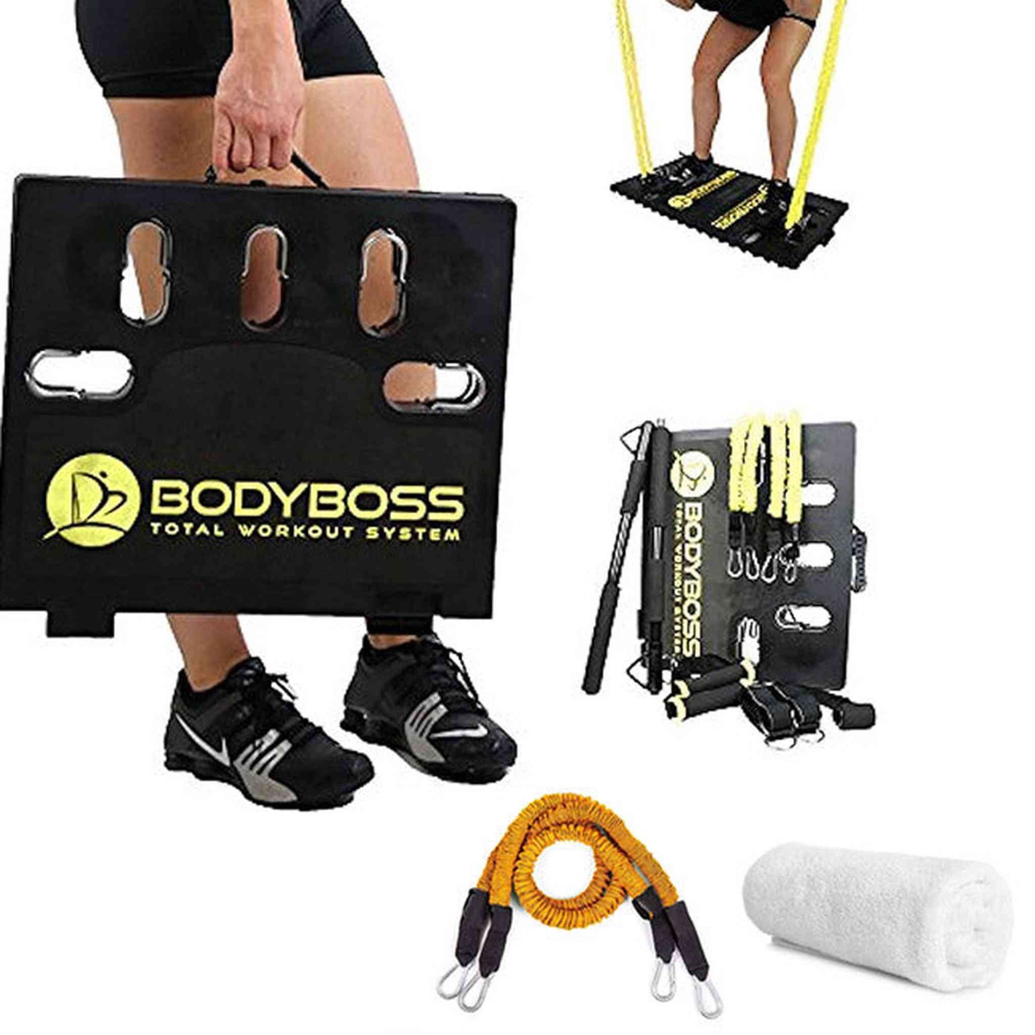 BodyBoss 2.0 Portable Home Gym System 2 pack - Bundle with 2x Body Boss 12x24 Towels + 2x Extra Custom Resistance Bands