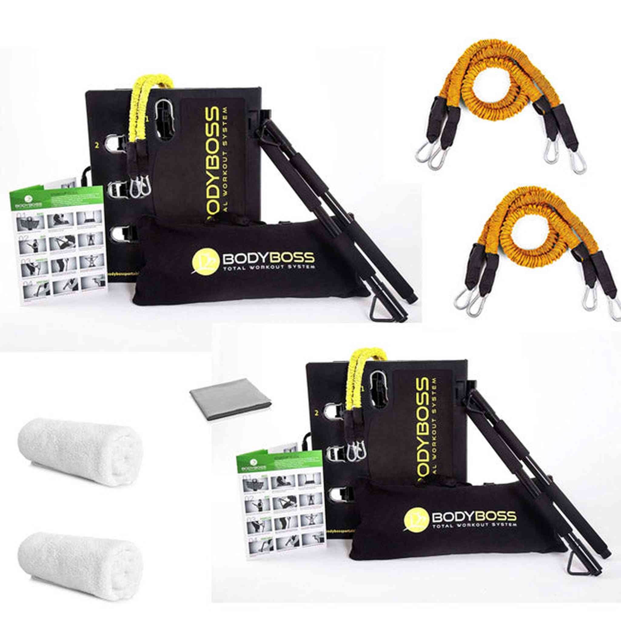 BodyBoss 2.0 Portable Home Gym System -Resistance Bar, Handles- Bundle with Body Boss 12x24 Towel