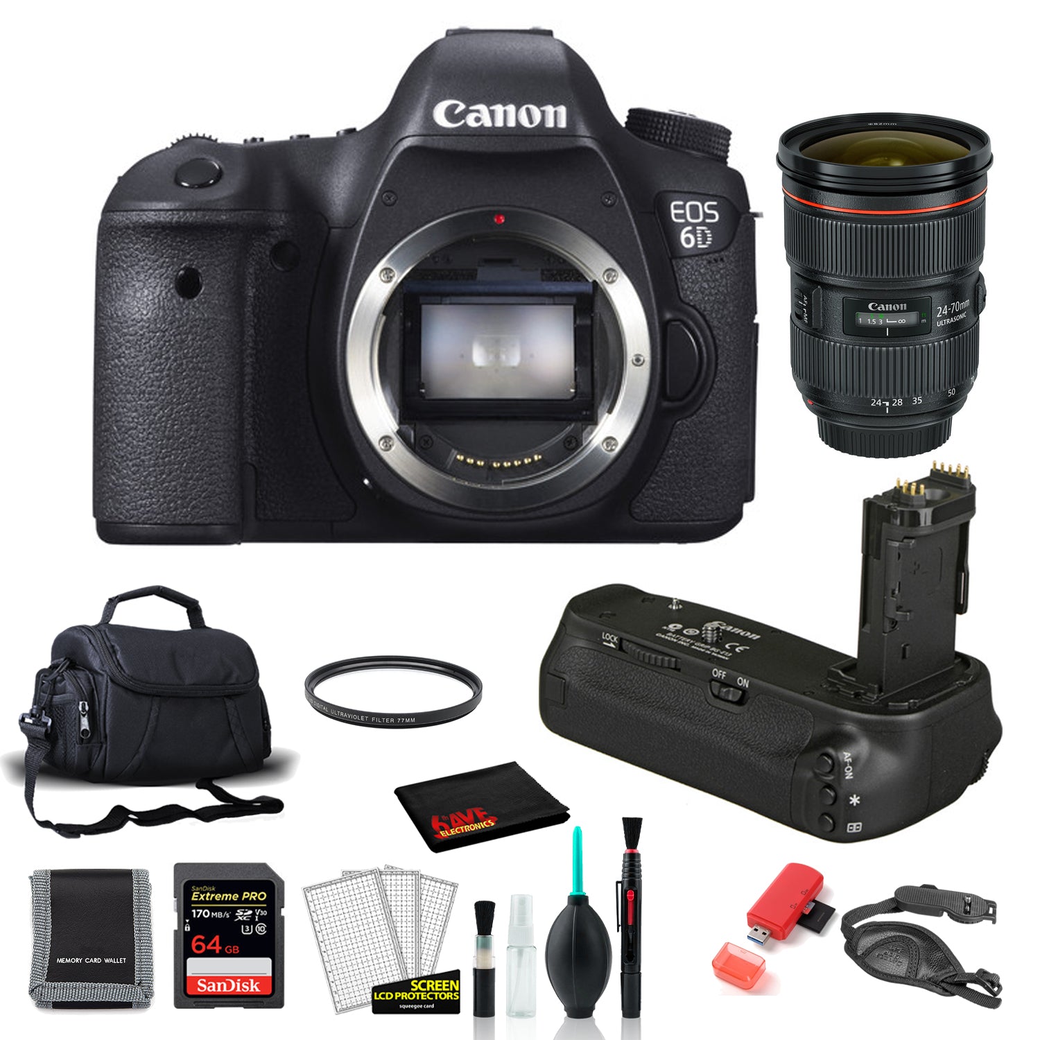 Canon 6D Digital Camera Body- with EF 24-70mm Lens + More International Model