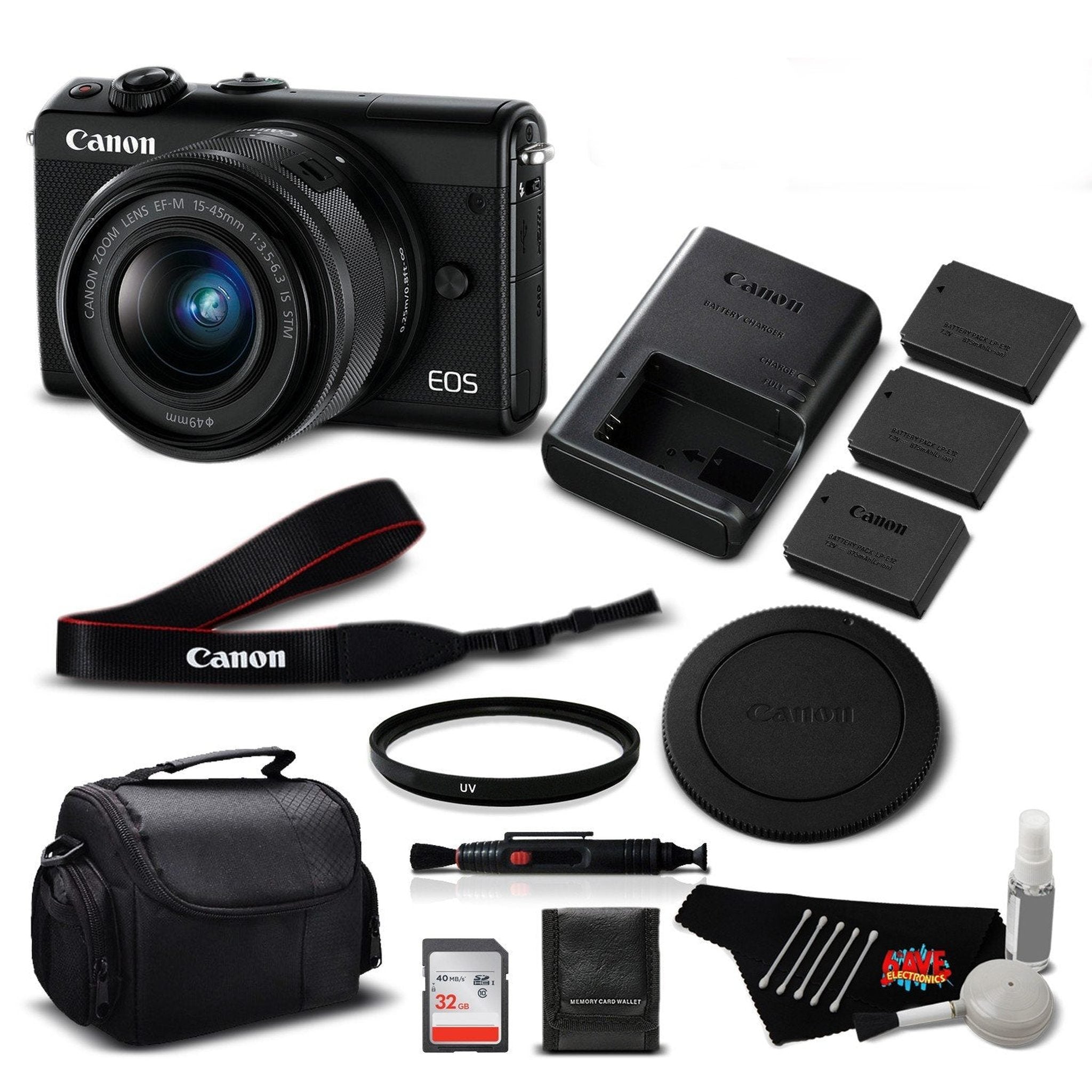 Canon EOS M100 Mirrorless Digital Camera with 15-45mm Lens Black 2209C011 International Version - Professional Bundle - Used