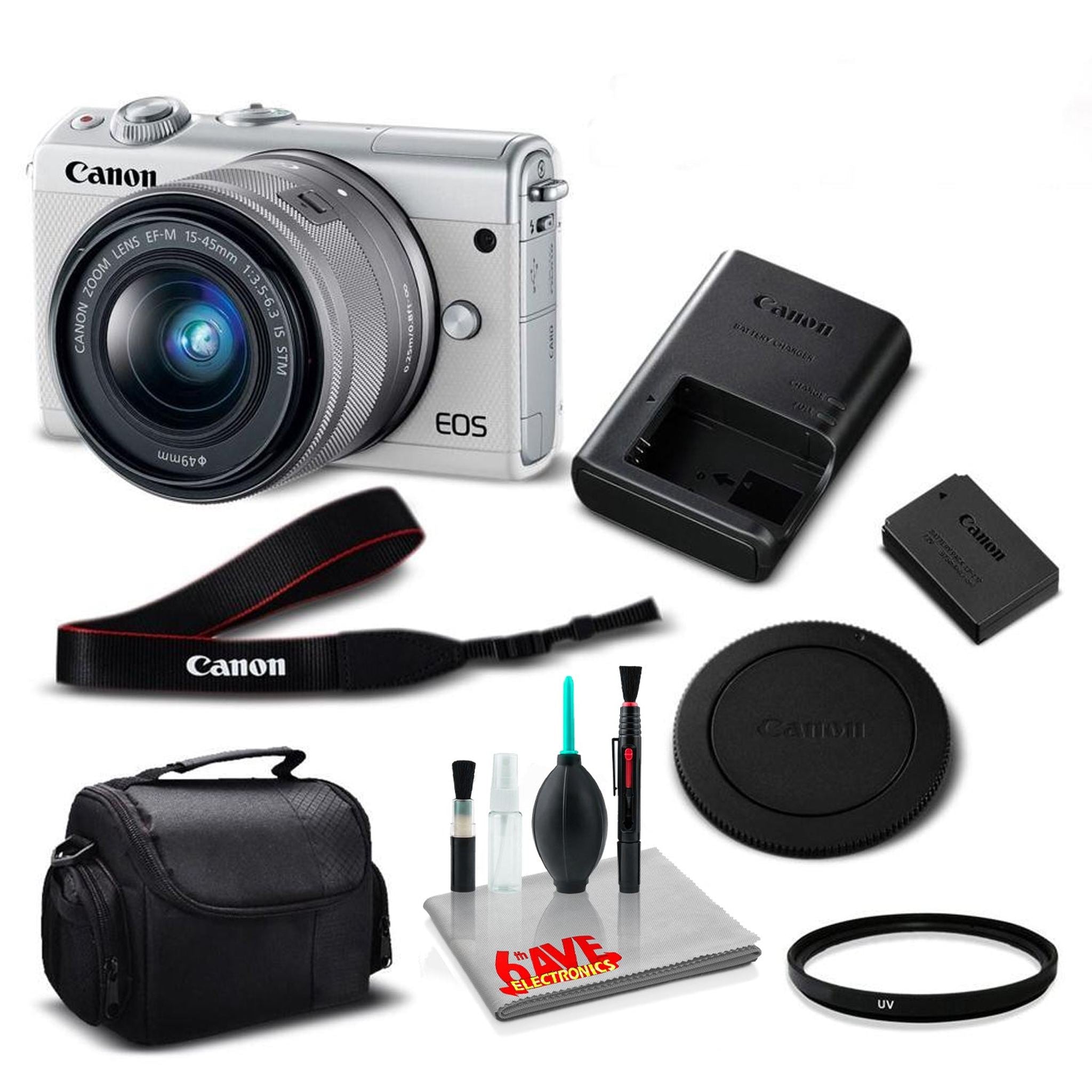 Canon M100 Camera 15-45 Lens Kit Box - Kit with UV Filter- International Model