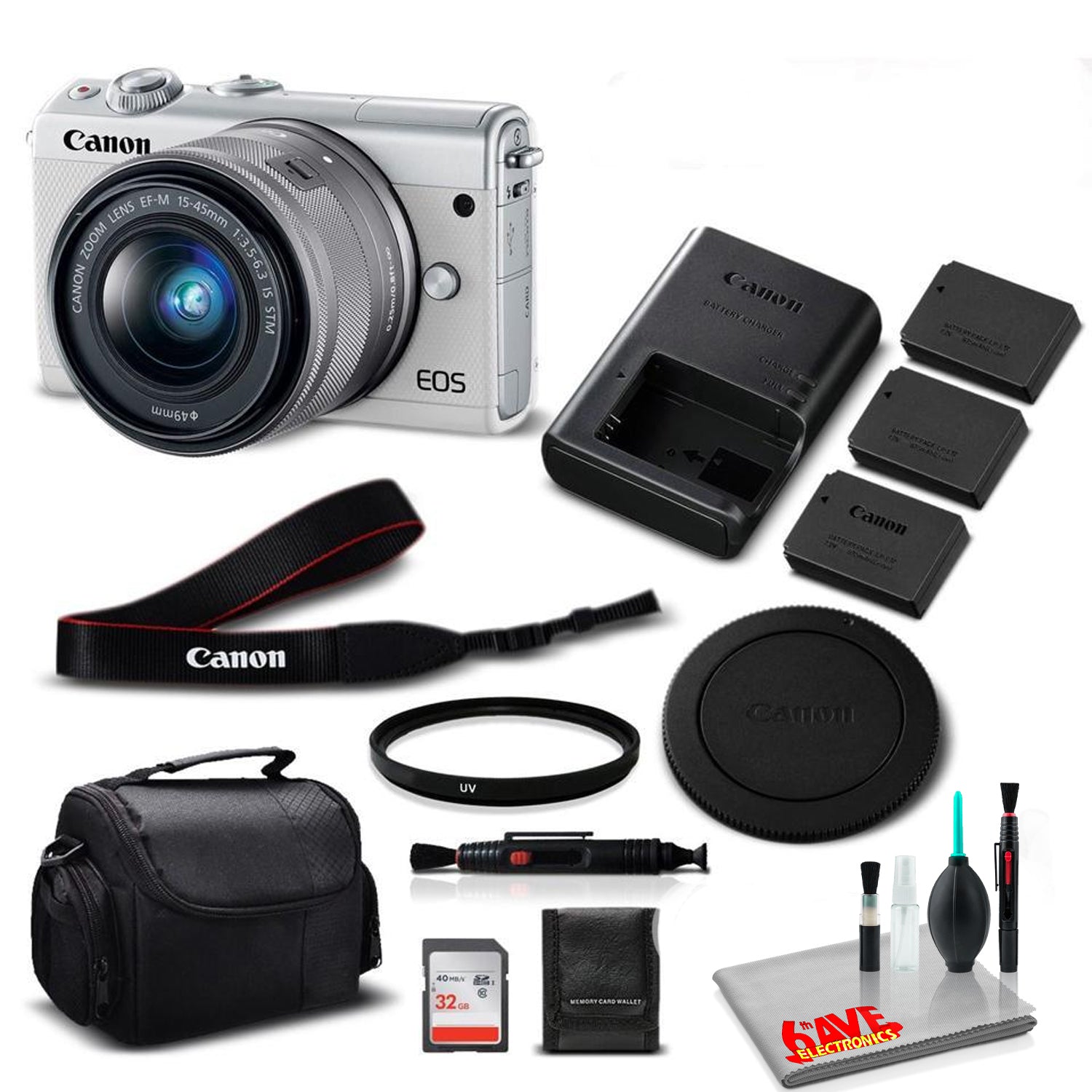 Canon M100 Camera 15-45 Lens (Kit Box)- Kit with 32GB- International Model