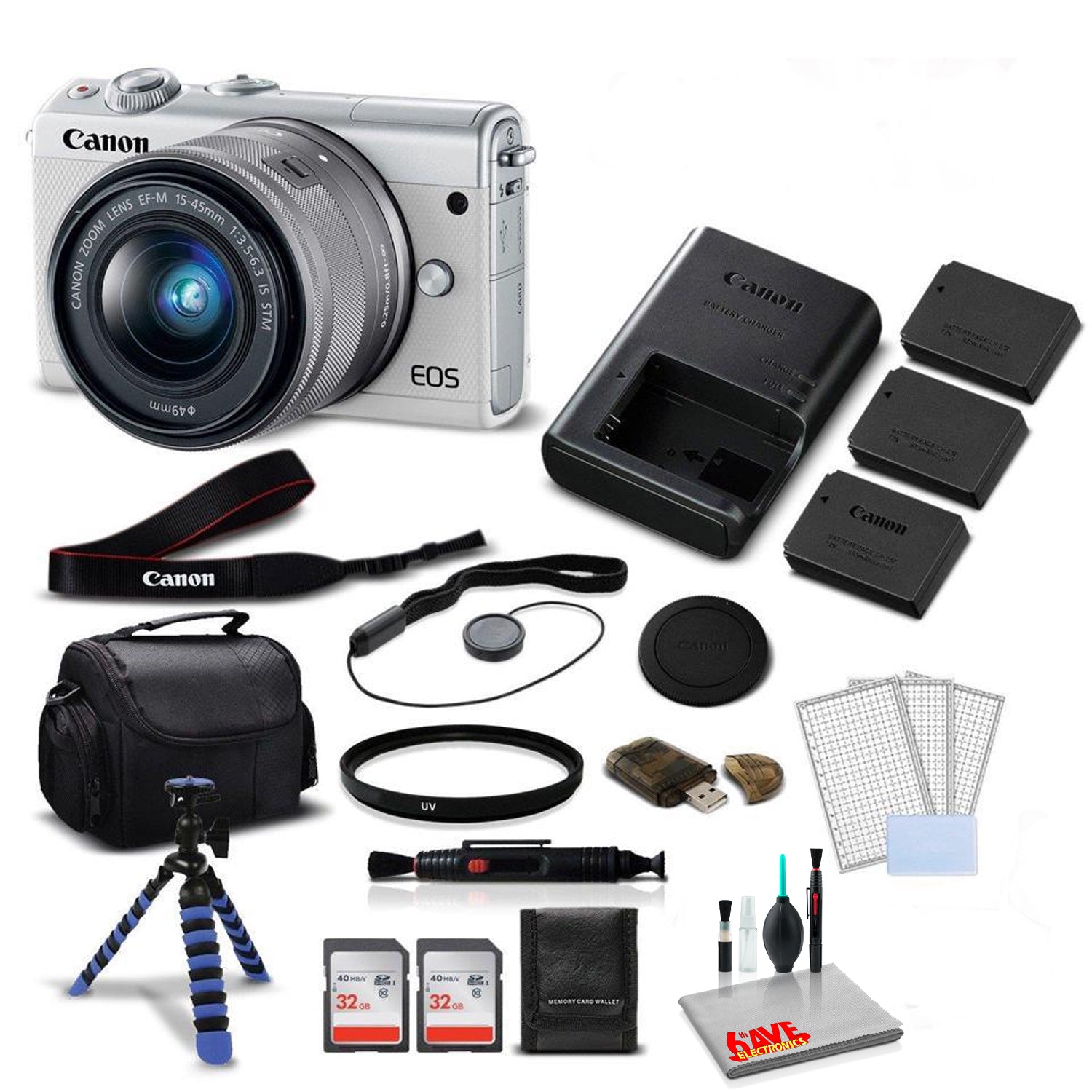 Canon M100 Camera 15-45 Lens Kit Box - Kit with Batteries- International Model