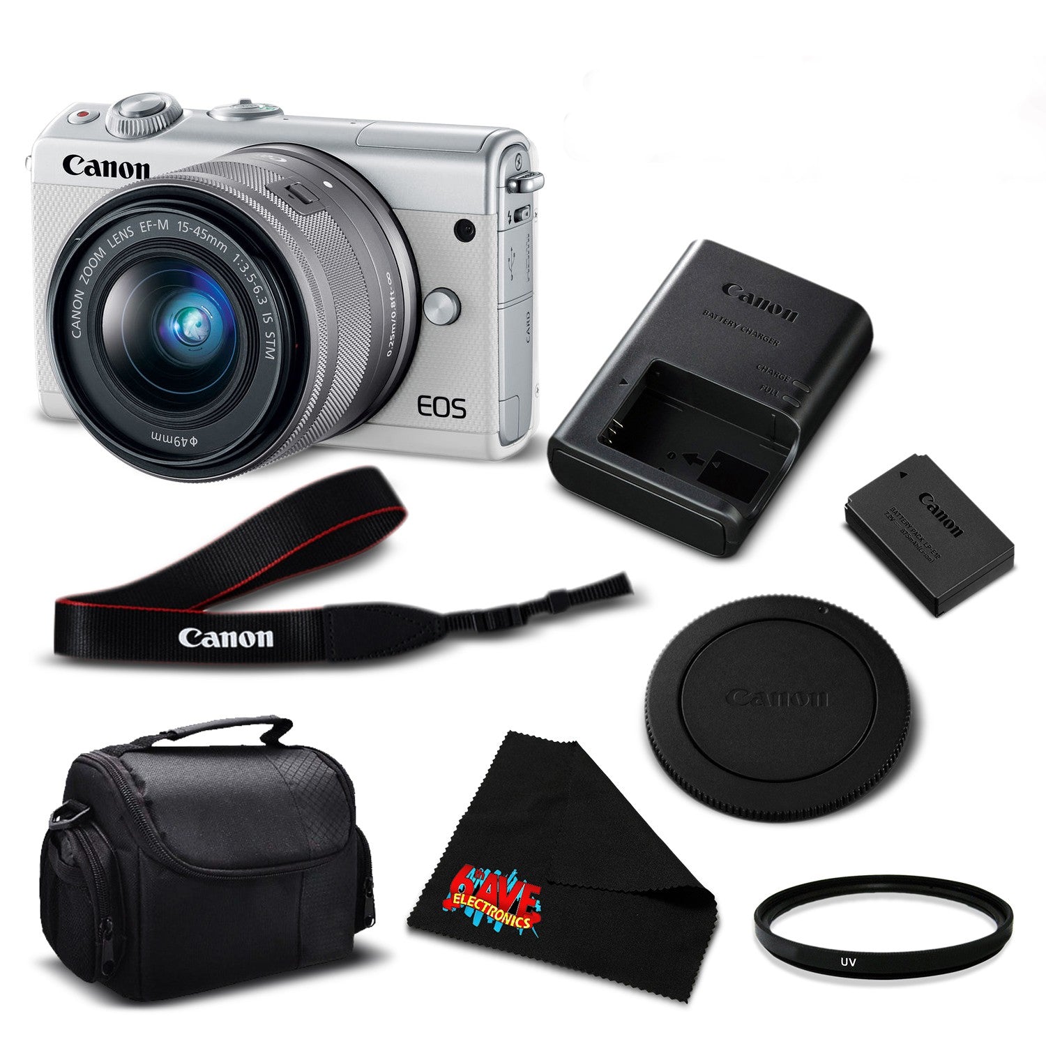 Canon EOS M100 Mirrorless Digital Camera with 15-45mm Lens White 2210C011 International Version - Essential Bundle