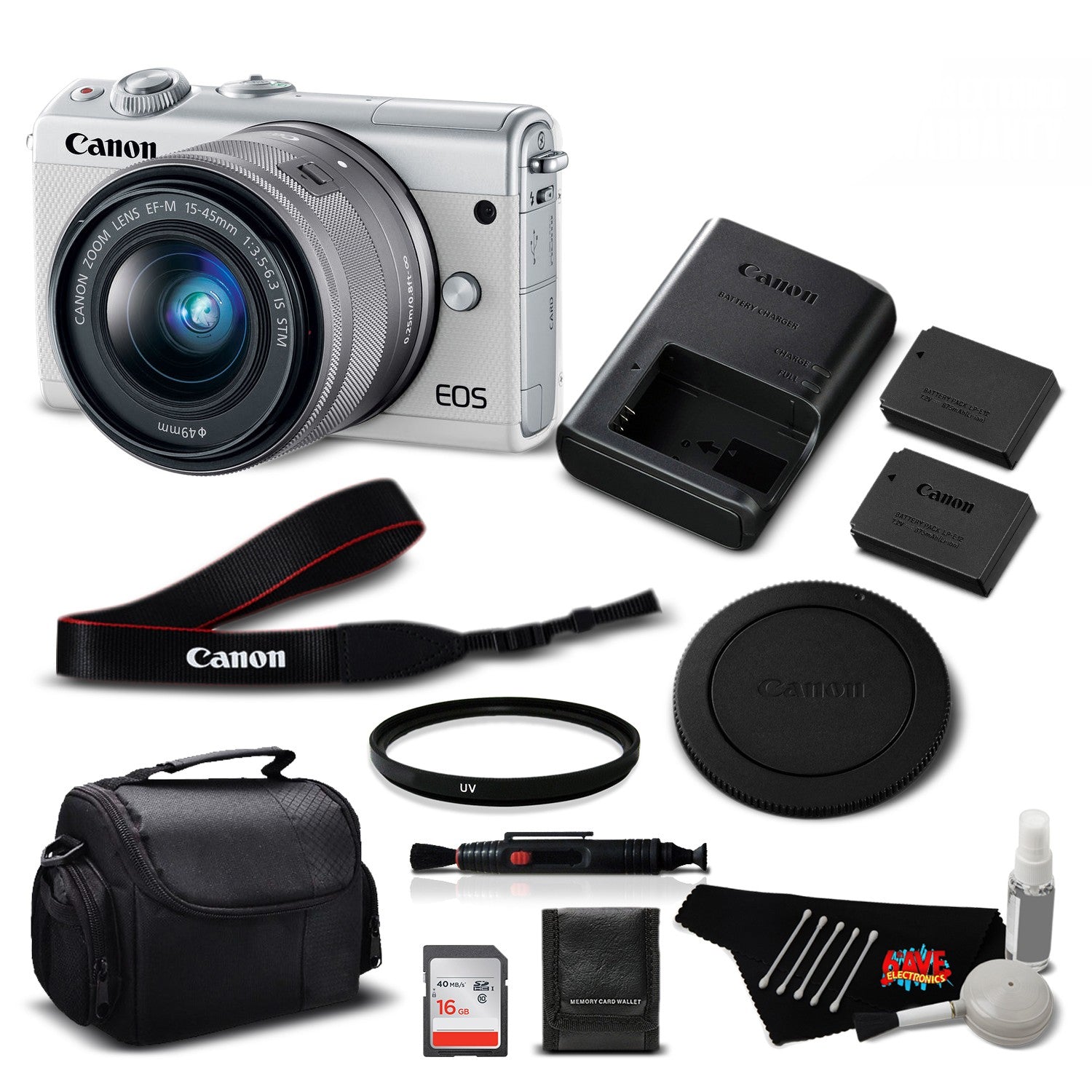 Canon EOS M100 Mirrorless Digital Camera with 15-45mm Lens White 2210C011 International Version - Standard Bundle
