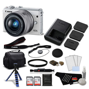 Canon EOS M100 Mirrorless Digital Camera with 15-45mm Lens White 2210C011 International Version - Deluxe Bundle - Used