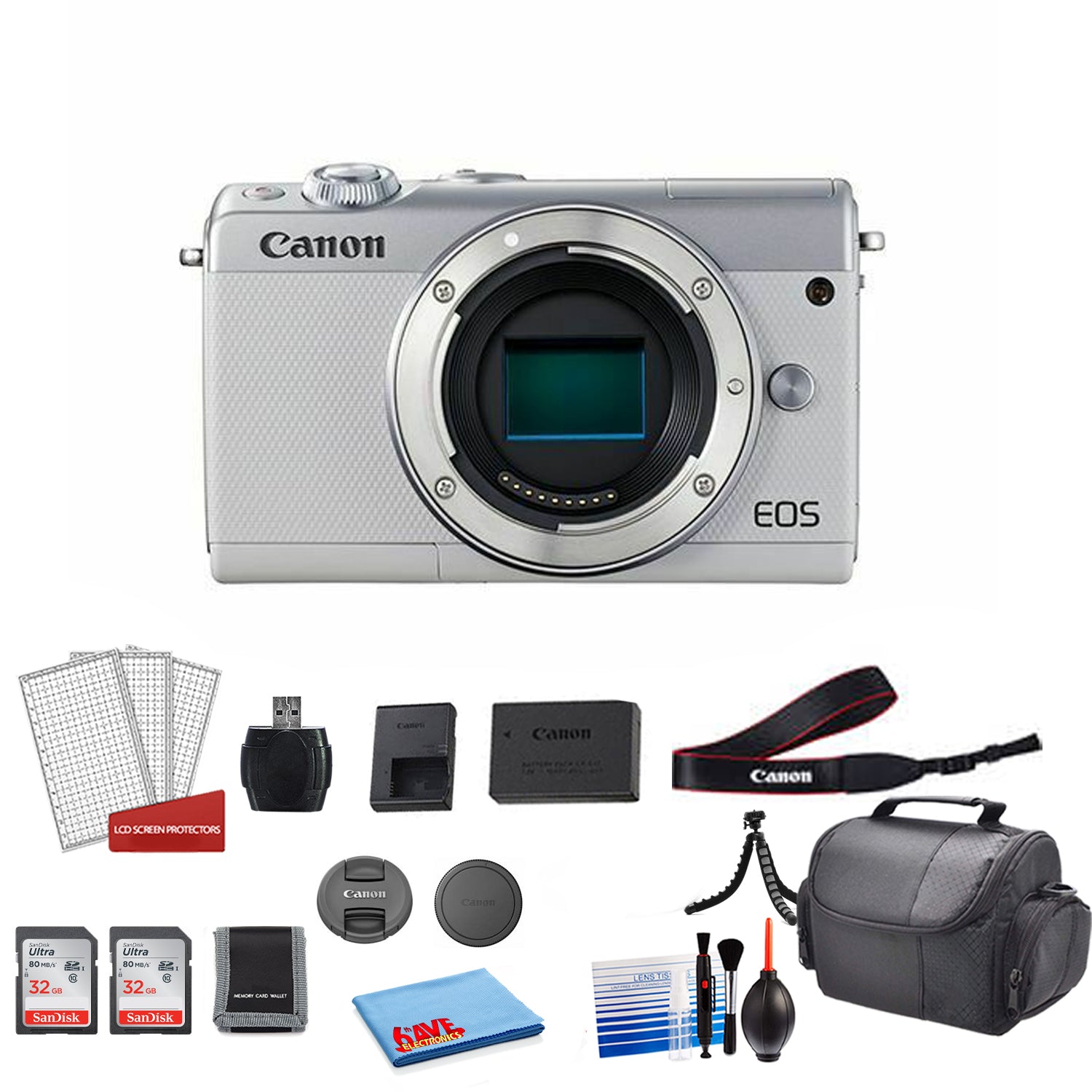 Canon M100 Camera Body (Kit Box) with 2 x 32GB Cards ? International Model
