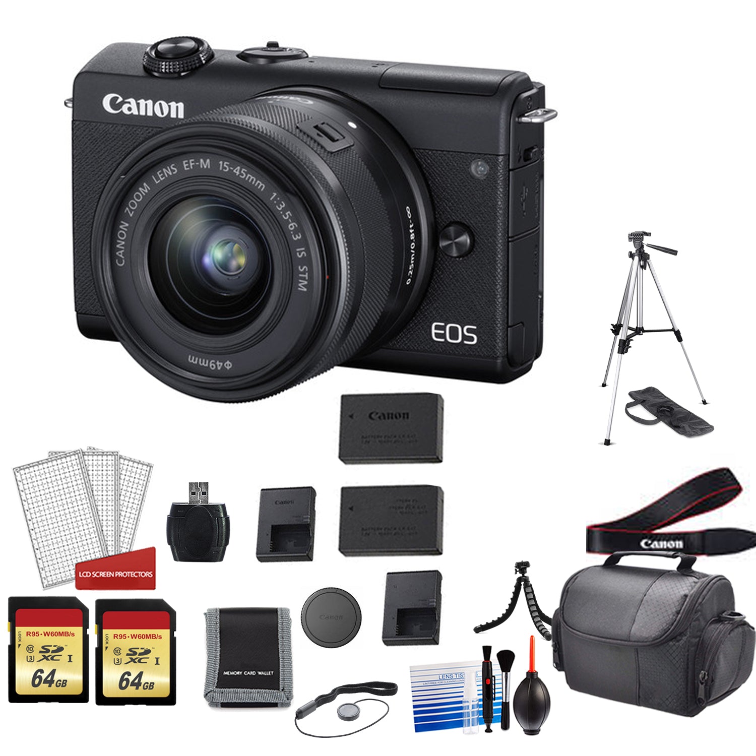 Canon EOS M200 with 15-45mm Lens Kit with Spare Battery - International Model Pro Bundle