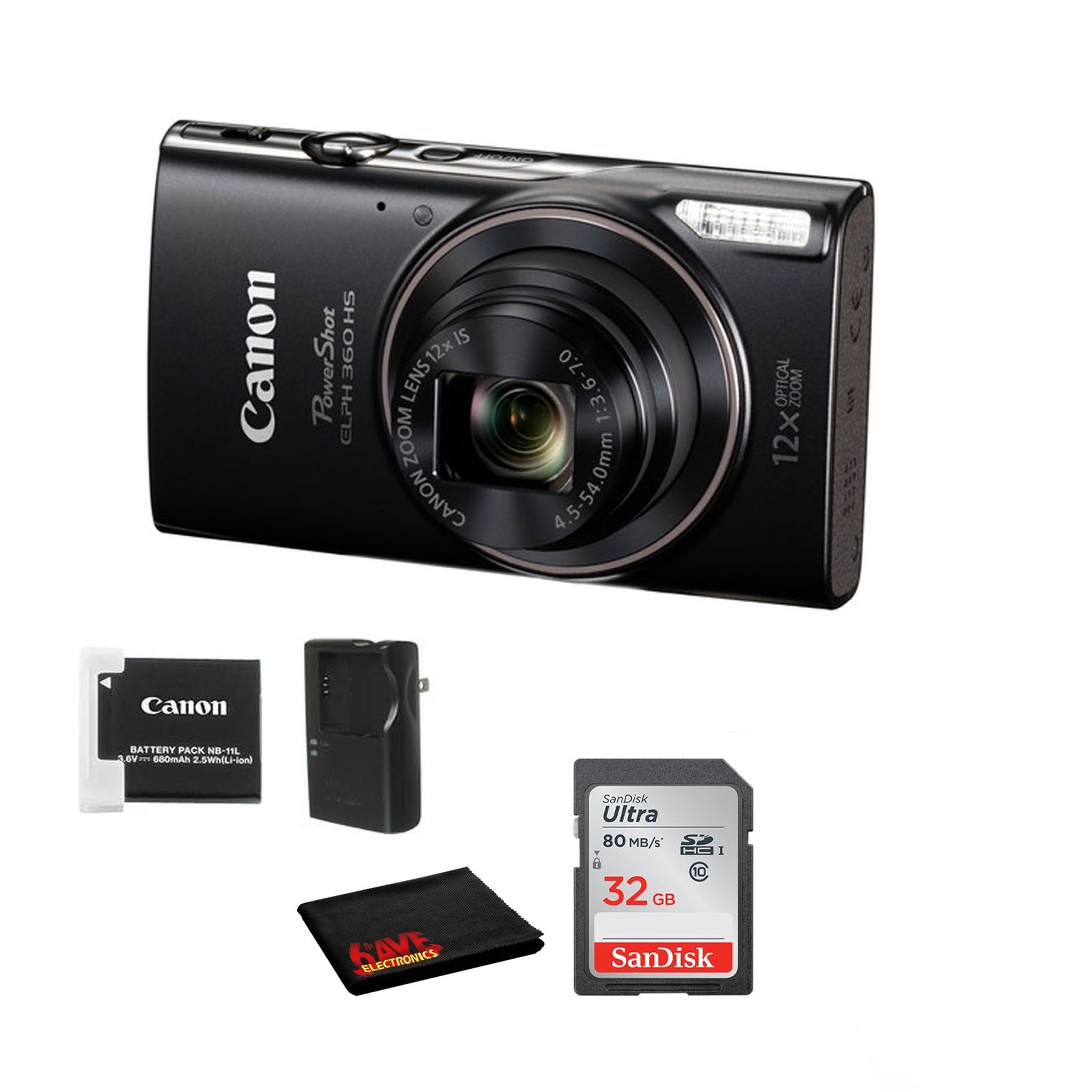 Canon PowerShot ELPH 360 HS Digital Camera Bundle with 32GB Card - Used Canon