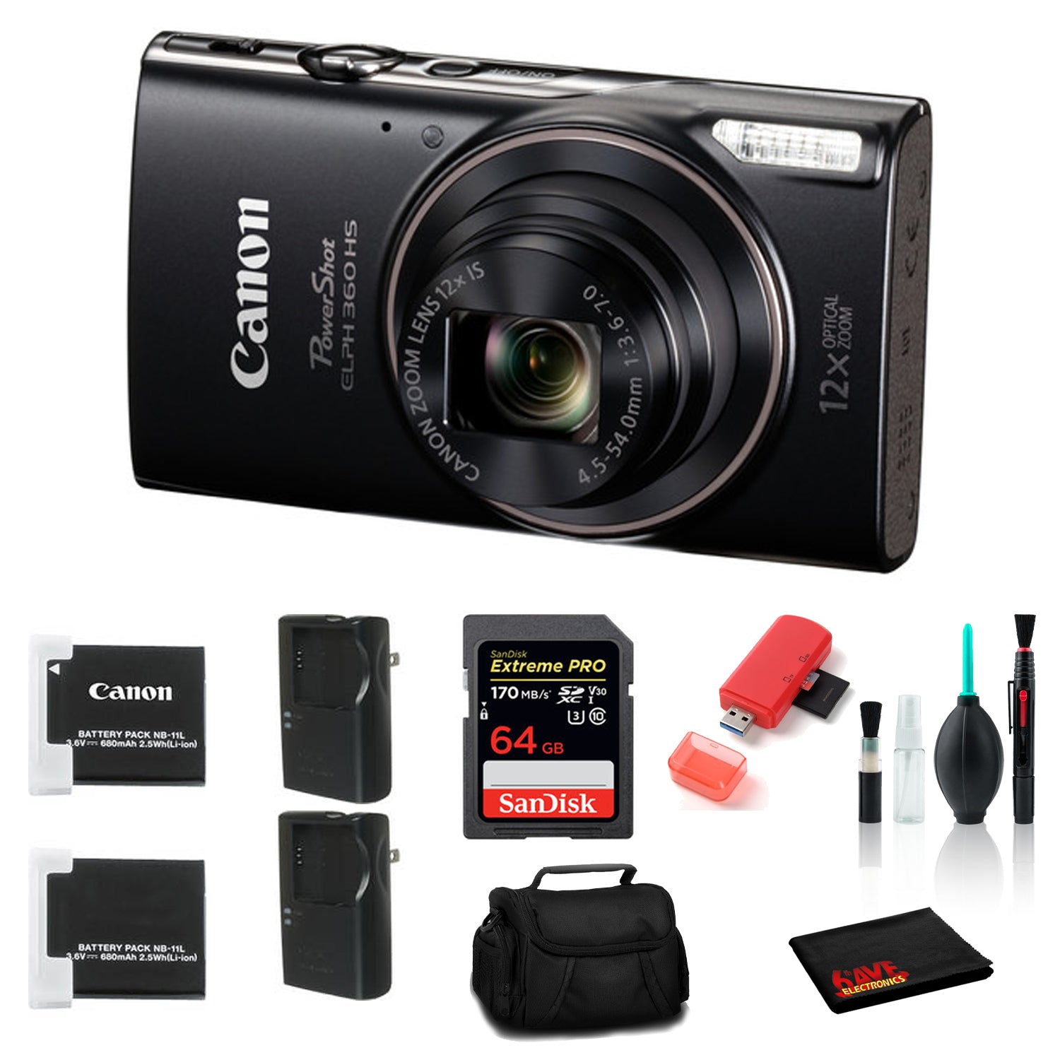 Canon PowerShot ELPH 360 HS Digital Camera with Spare Battery