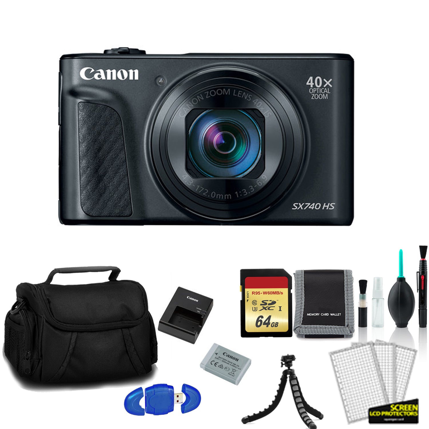 Canon PowerShot SX740 HS Digital Camera (Black) with 64GB Memory Card + More - International Model