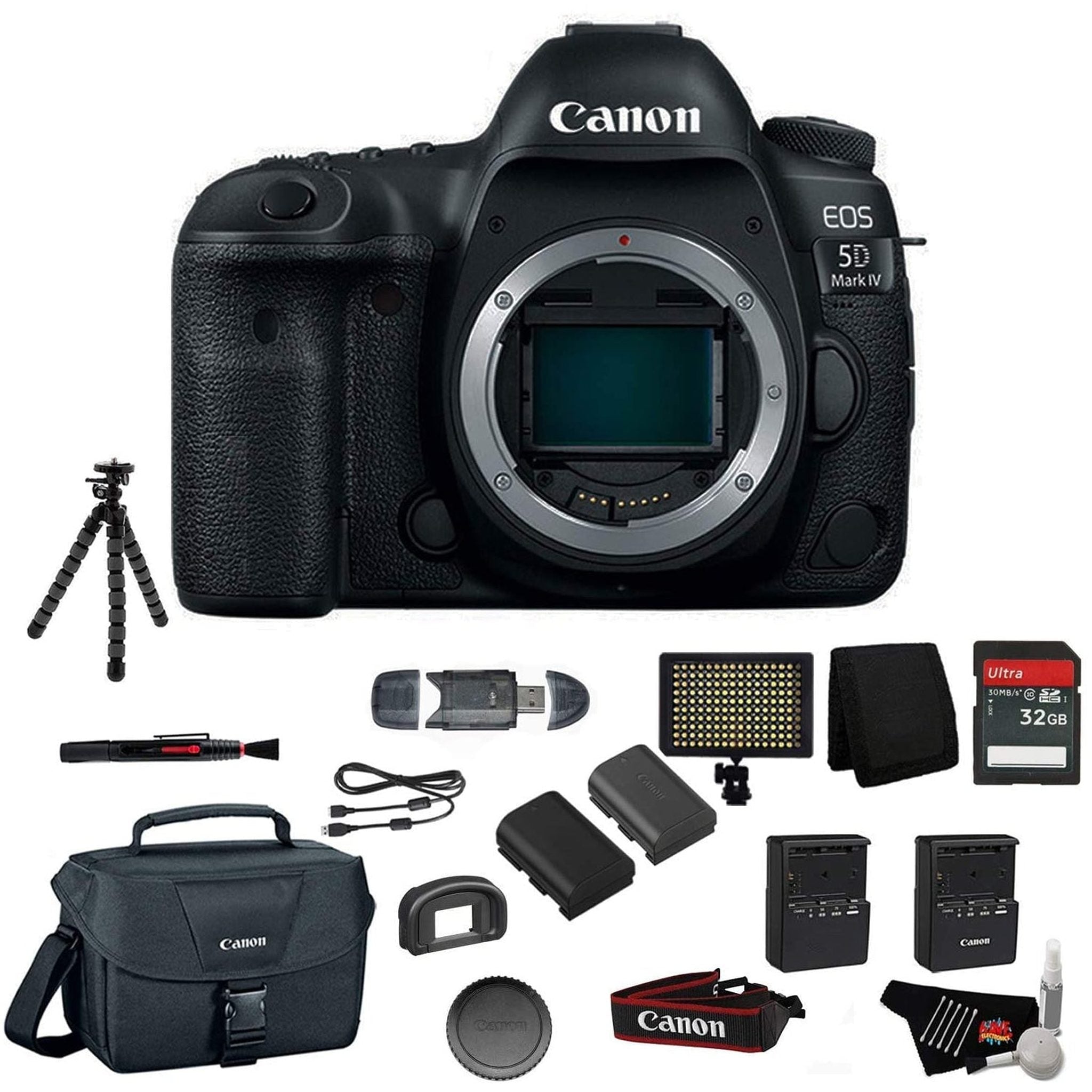 Canon EOS 5D Mark IV Full Frame Digital SLR Camera Body - Bundle with Tripod + LED Light + 32 GB Memory Card + More Int - Used Canon