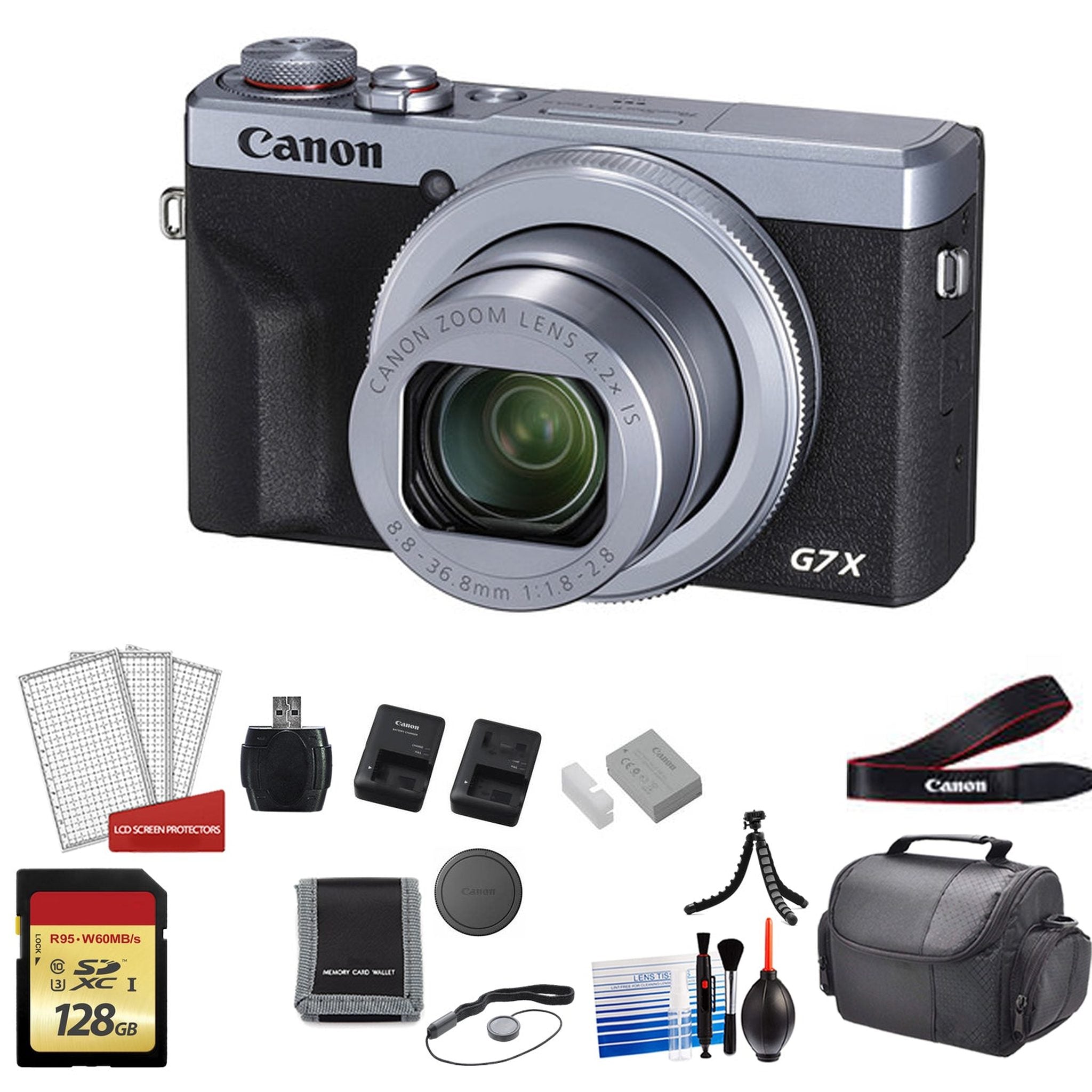 Canon PowerShot G7X Mark III Camera Silver with 2x 64GB Memory Cards + More