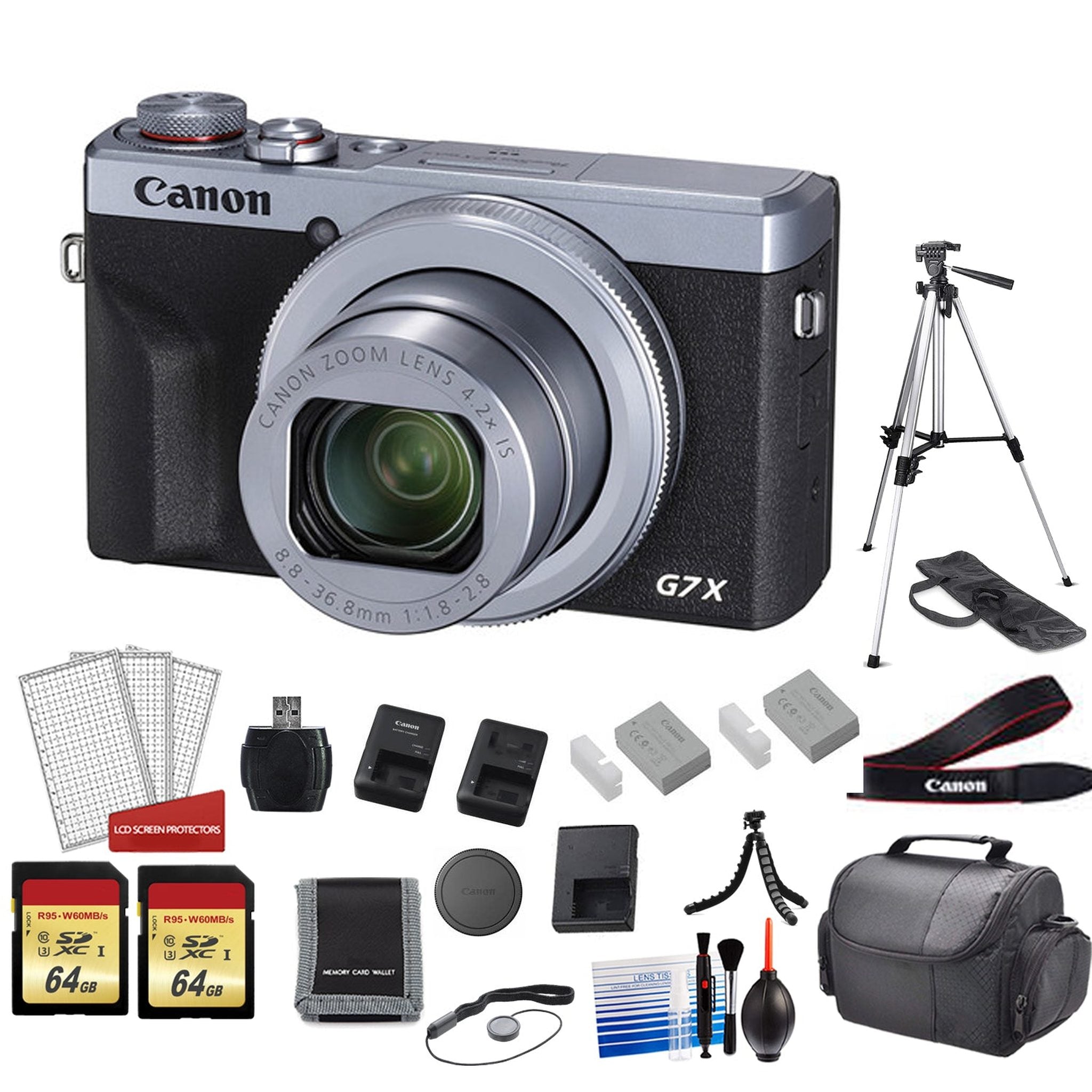 Canon PowerShot G7X Mark III Camera Silver with 128GB Memory Card + More