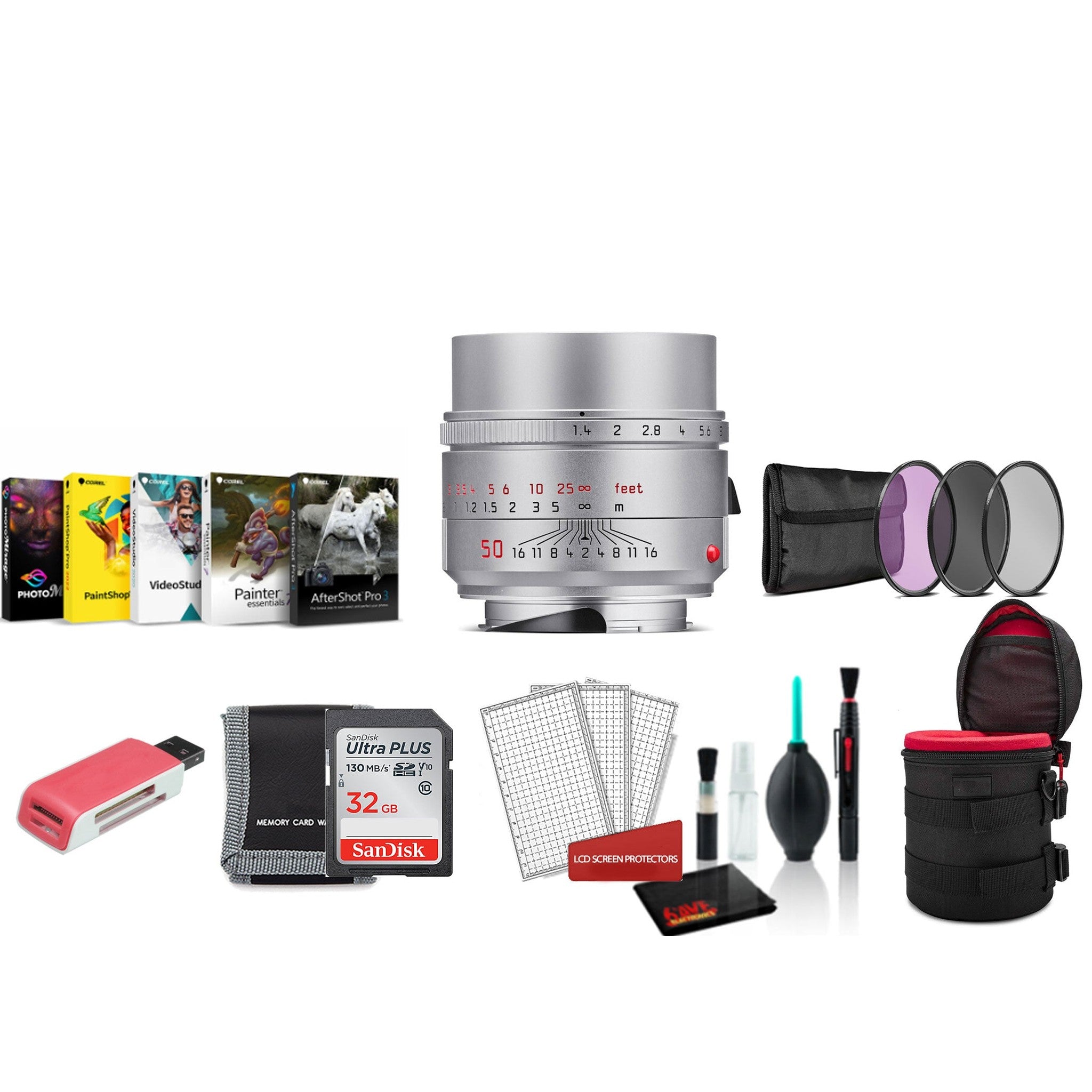 Leica Summilux-M 50mm f/1.4 ASPH. Lens Silver with Filter Kit and More