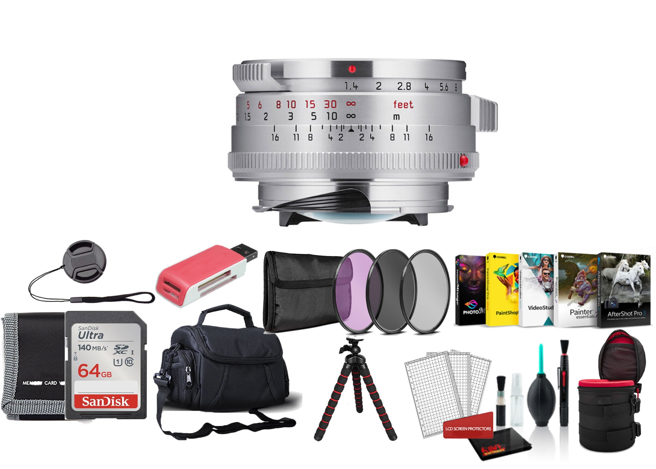 Leica 35mm f/1.4 Summilux-M Lens Silver with Pro Filter Kit and Lens Case