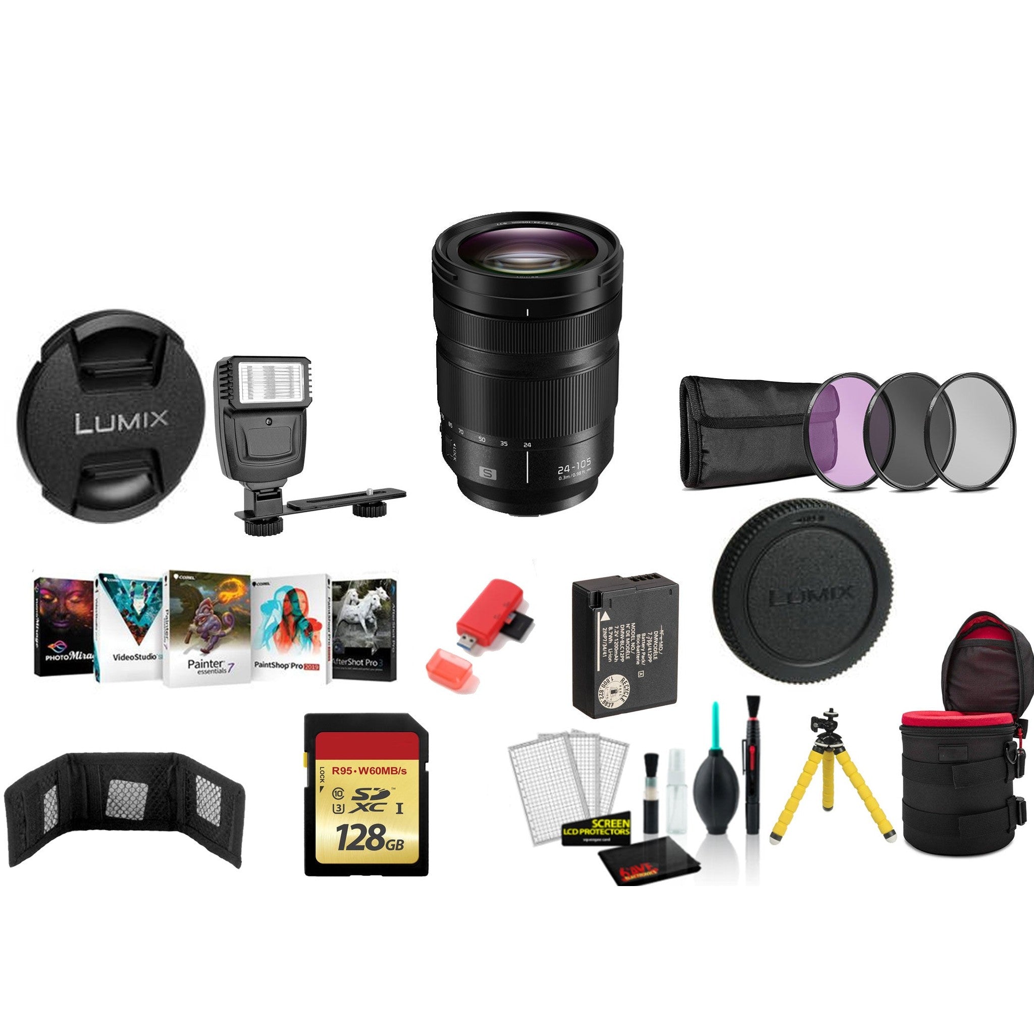 Panasonic Lumix S 24-105mm f/4 Macro O.I.S. Lens with 128GB Memory Card and More International Model