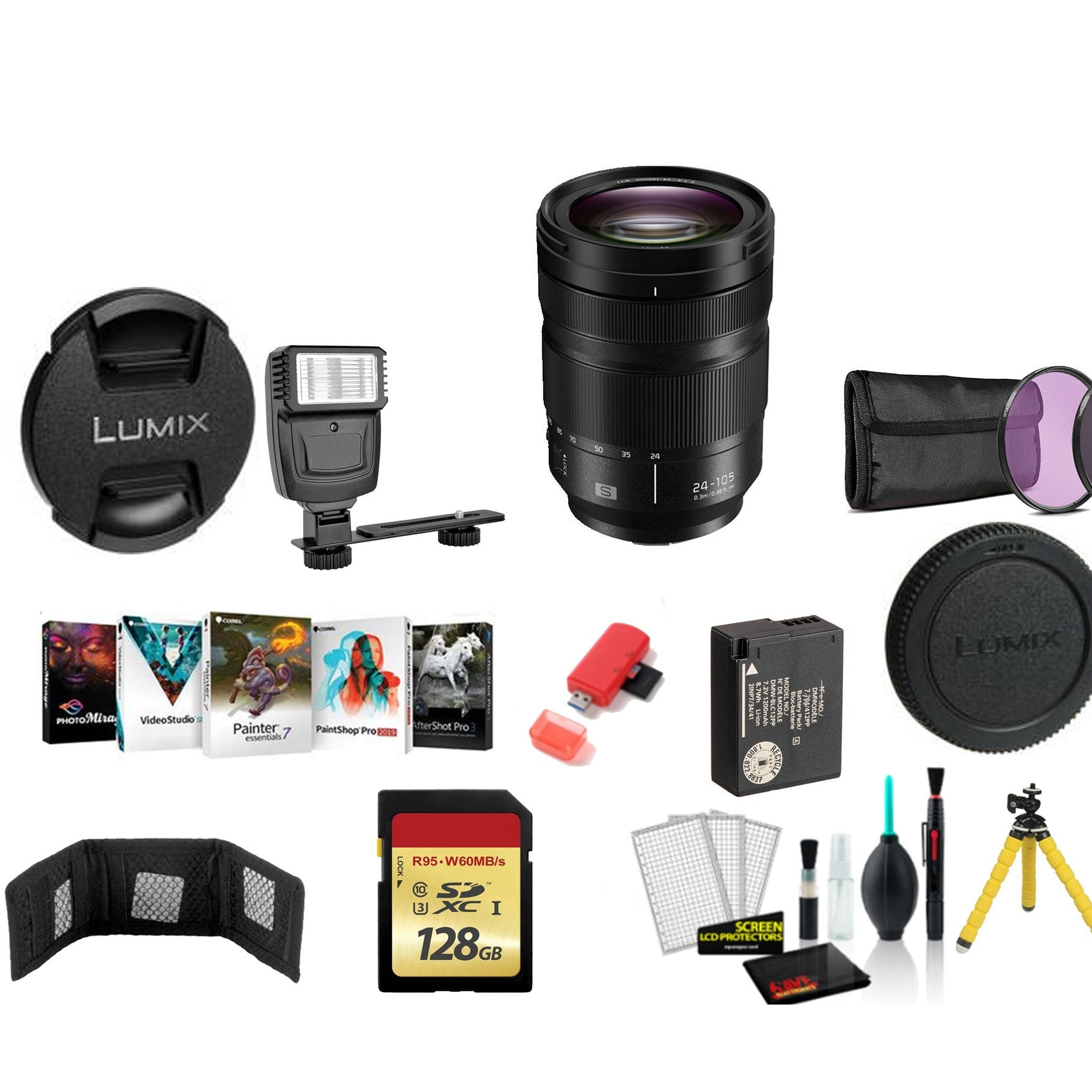 Panasonic Lumix S 24-105mm f/4 Macro O.I.S. Lens with 128GB Memory Card and More International Model Panasonic