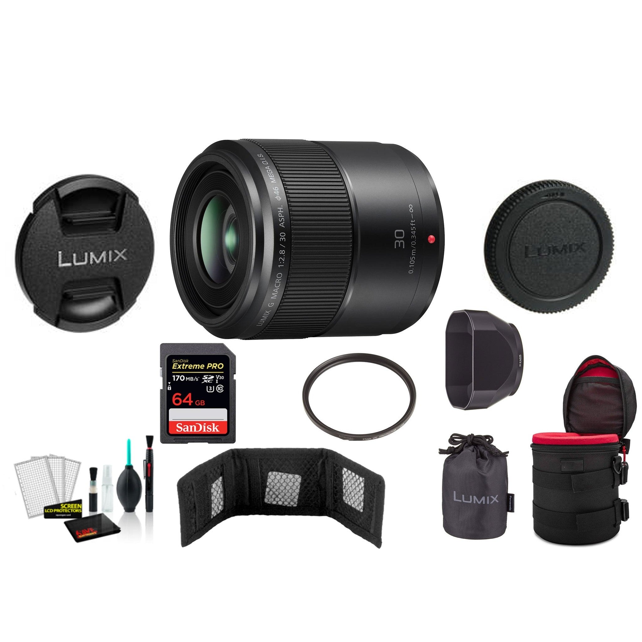 Panasonic Lumix G Macro 30mm f/2.8 ASPH. MEGA O.I.S. Lens with Memory Card International Model Panasonic