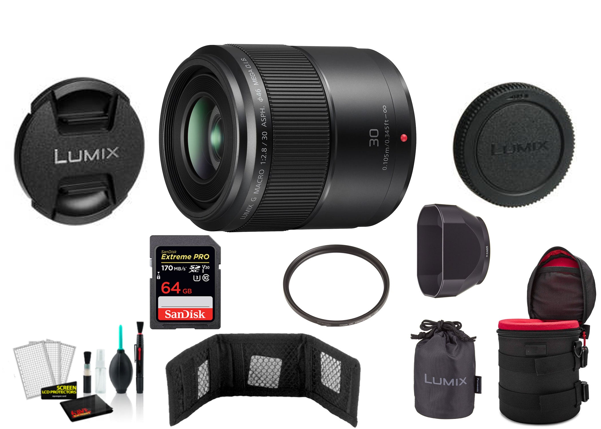 Panasonic Lumix G Macro 30mm f/2.8 ASPH. MEGA O.I.S. Lens with Memory Card International Model