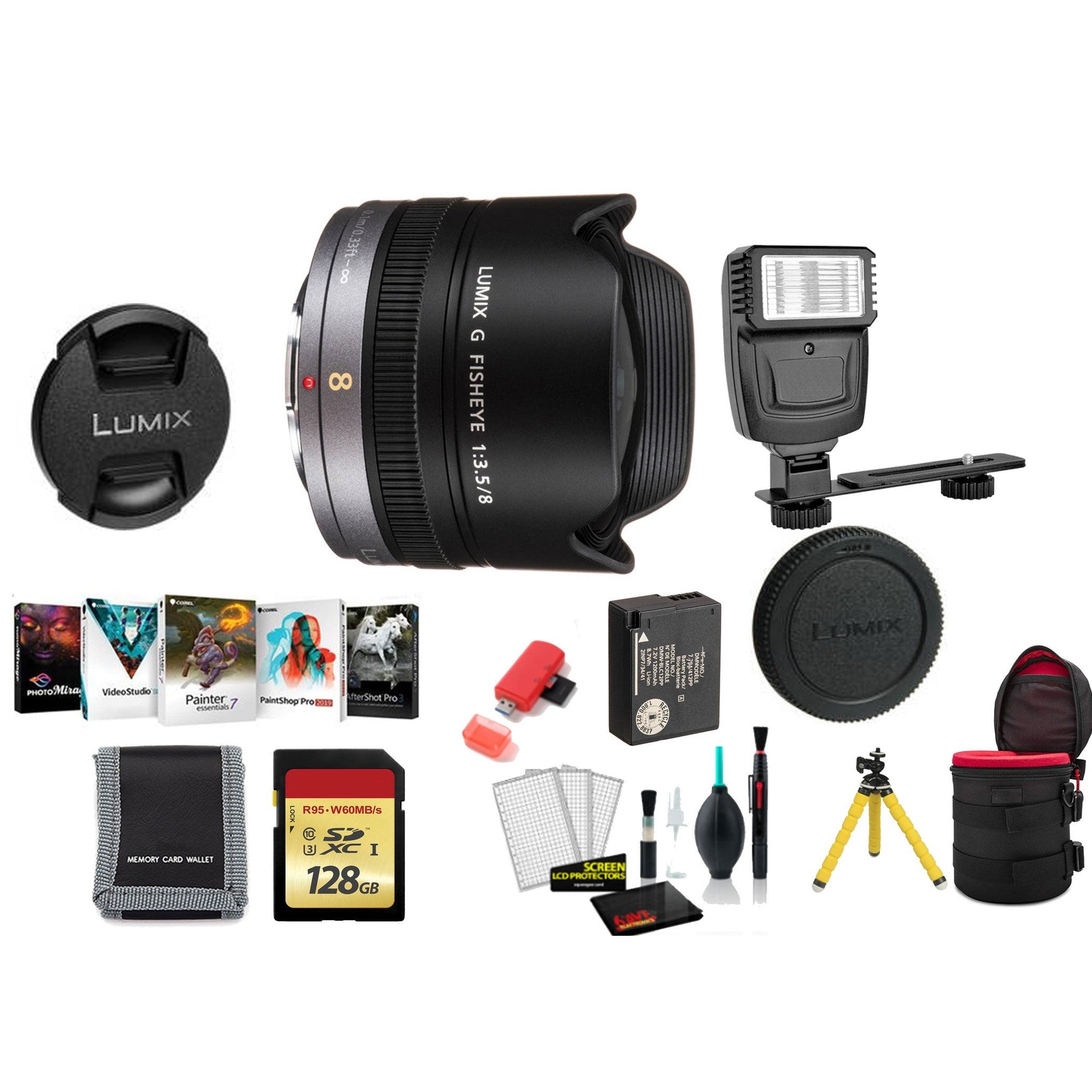 Panasonic Lumix G Fisheye 8mm f/3.5 Lens - Kit with 128GB Memory Card and More PANASONIC