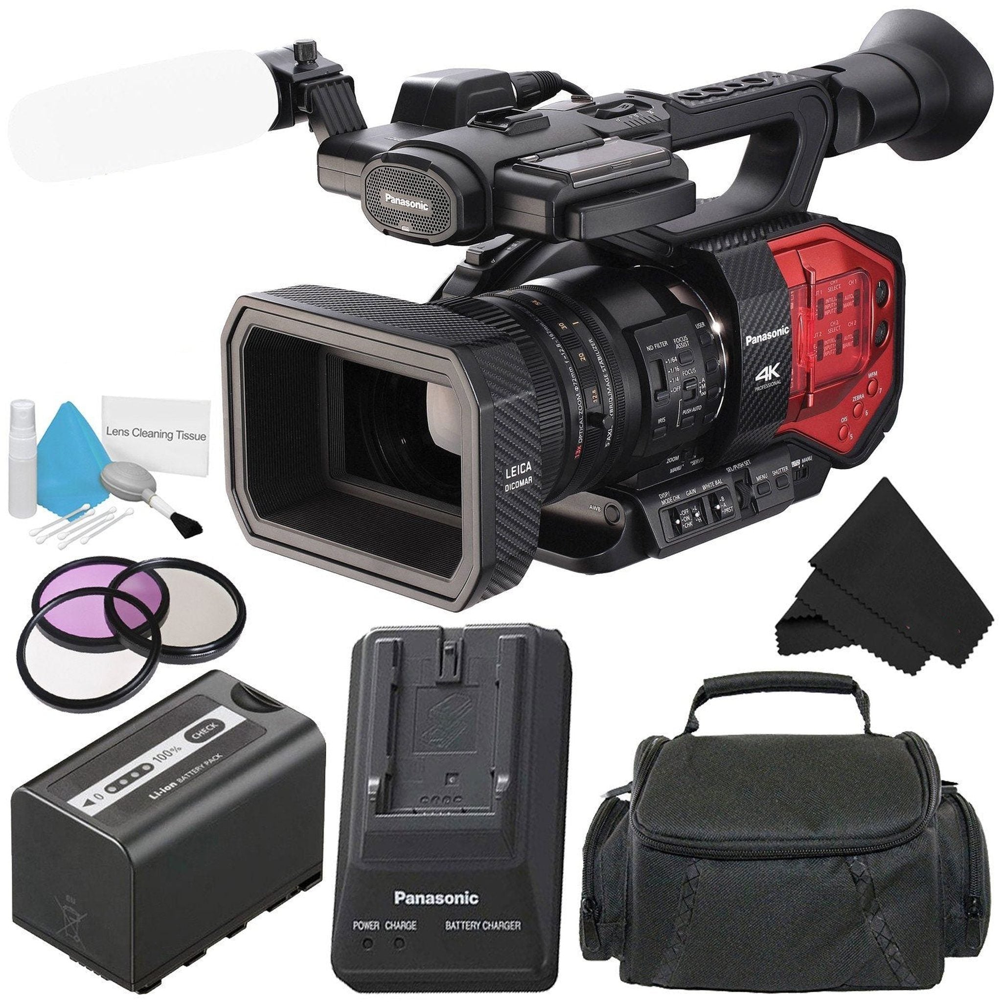 Panasonic AG-DVX200 4K Professional Camcorder with Four Thirds Sensor and Integrated 13x Leica Zoom Lens - Silver Level Bundle Panasonic