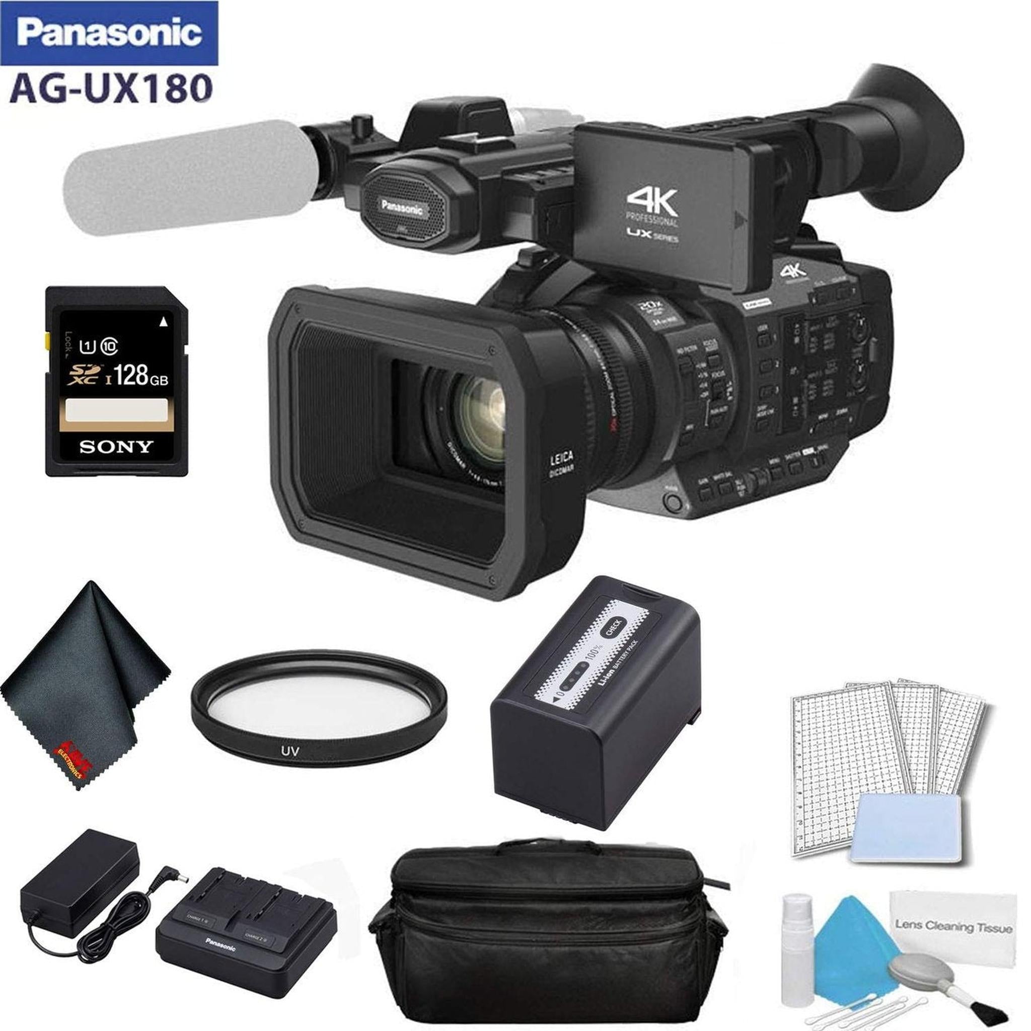 Panasonic AG-UX180 4K Premium Professional Camcorder Bundle with Sony 128GB SDXC Memory Card, UV Filter + More
