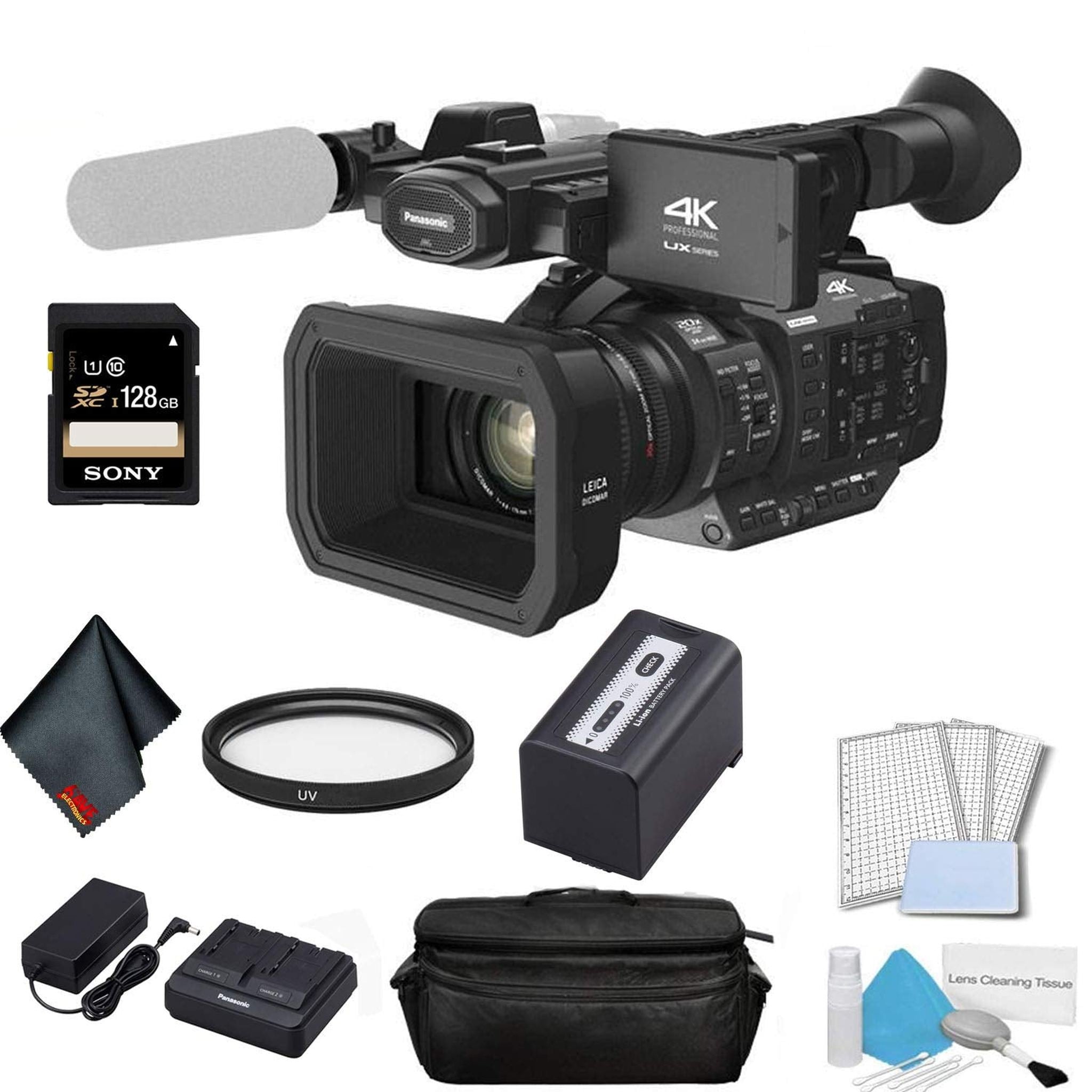 Panasonic AG-UX180 4K Premium Professional Camcorder with Sony 128GB SDXC Memory Card, UV Filter Starter Bundle
