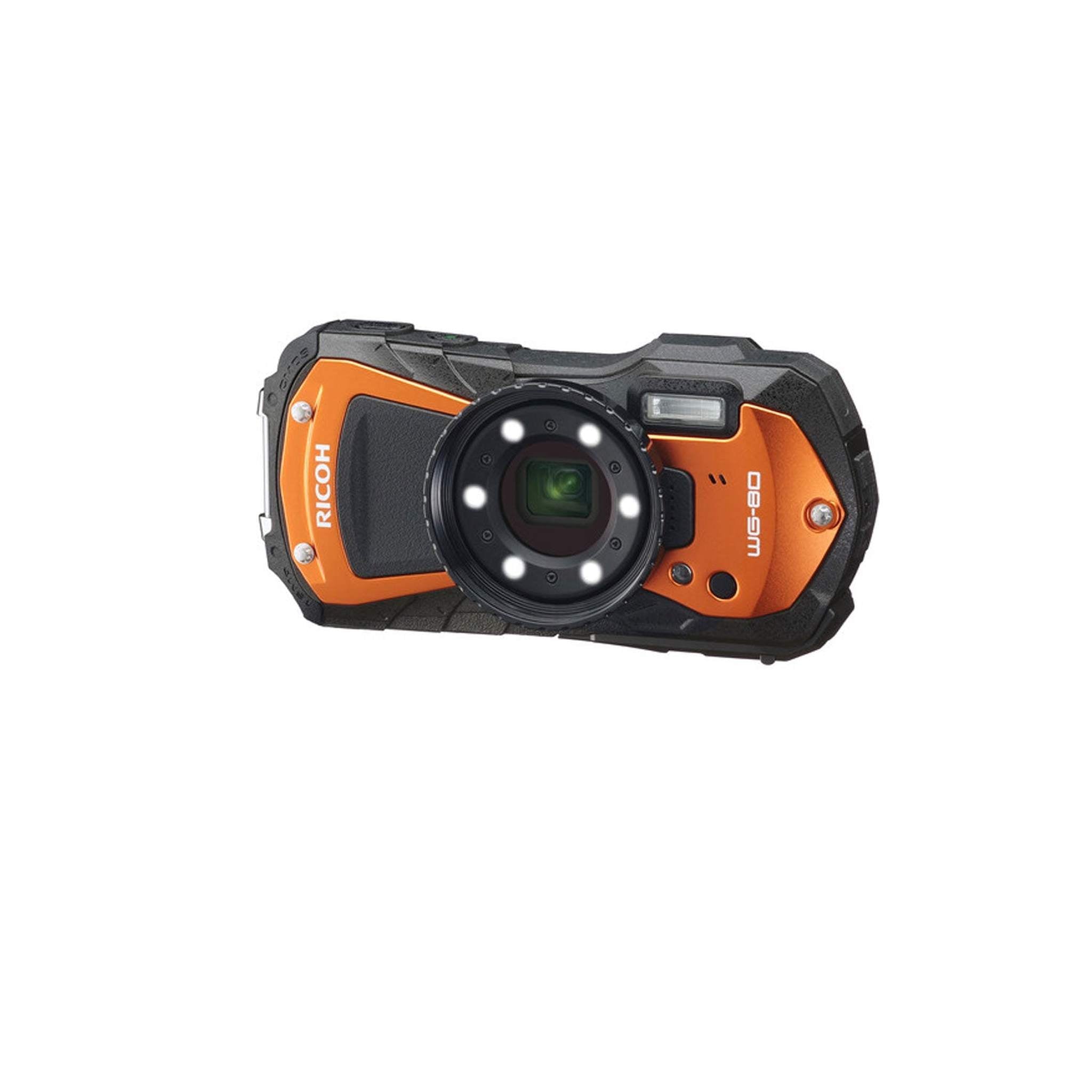 Ricoh WG-80 Waterproof Digital Camera Orange with Tripod International Model Ricoh