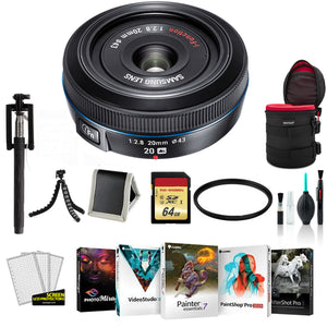 SAMSUNG 20MM F.8 PANCAKE LENS F/ NX Black - Kit with 64GB Memory Card