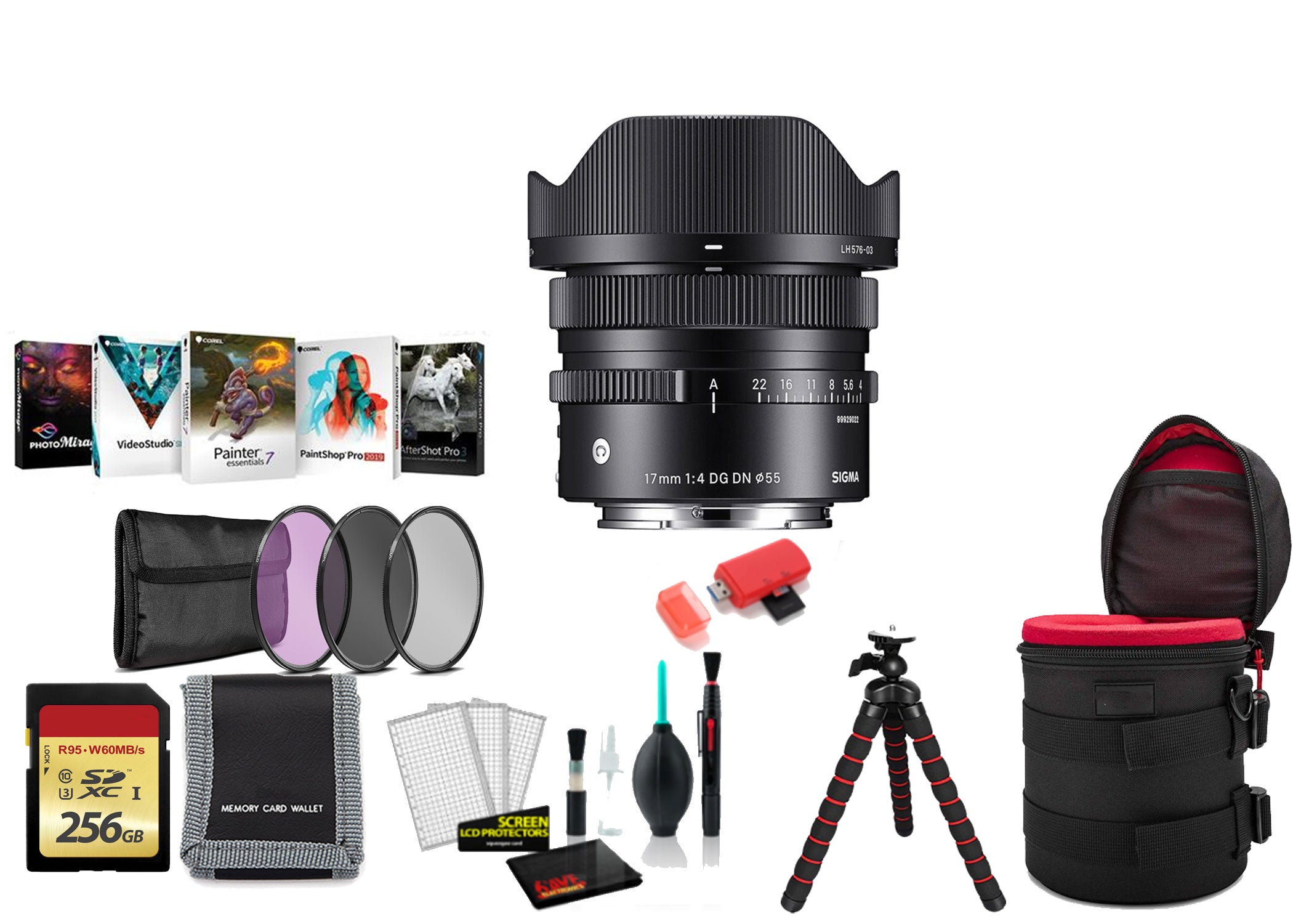 Sigma 17mm f/4 DG DN Contemporary Lens for Sony E Mount with 256GB Memory Card -