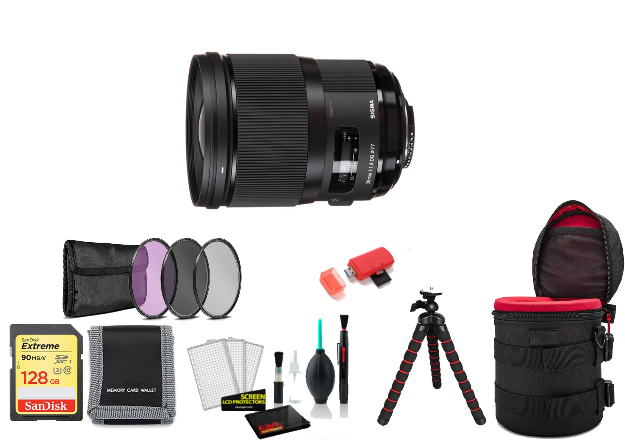 Sigma 28mm f/1.4 DG HSM Art Lens for Nikon F with Tripod and More (International Model)