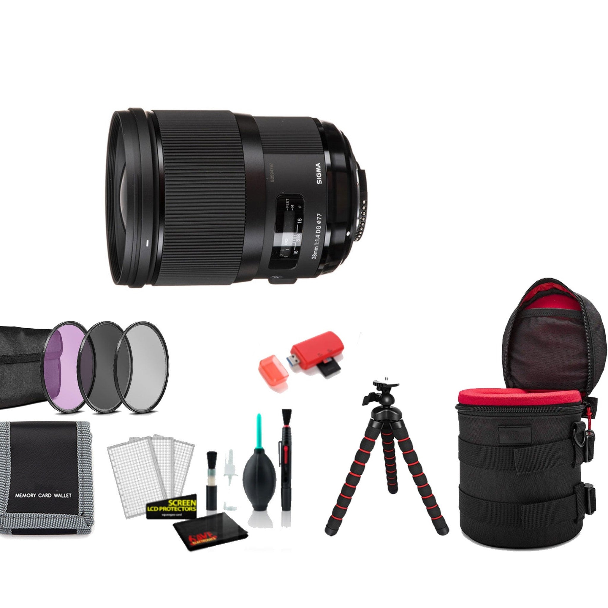 Sigma 28mm f/1.4 DG HSM Art Lens for Nikon F with Tripod and More International Model