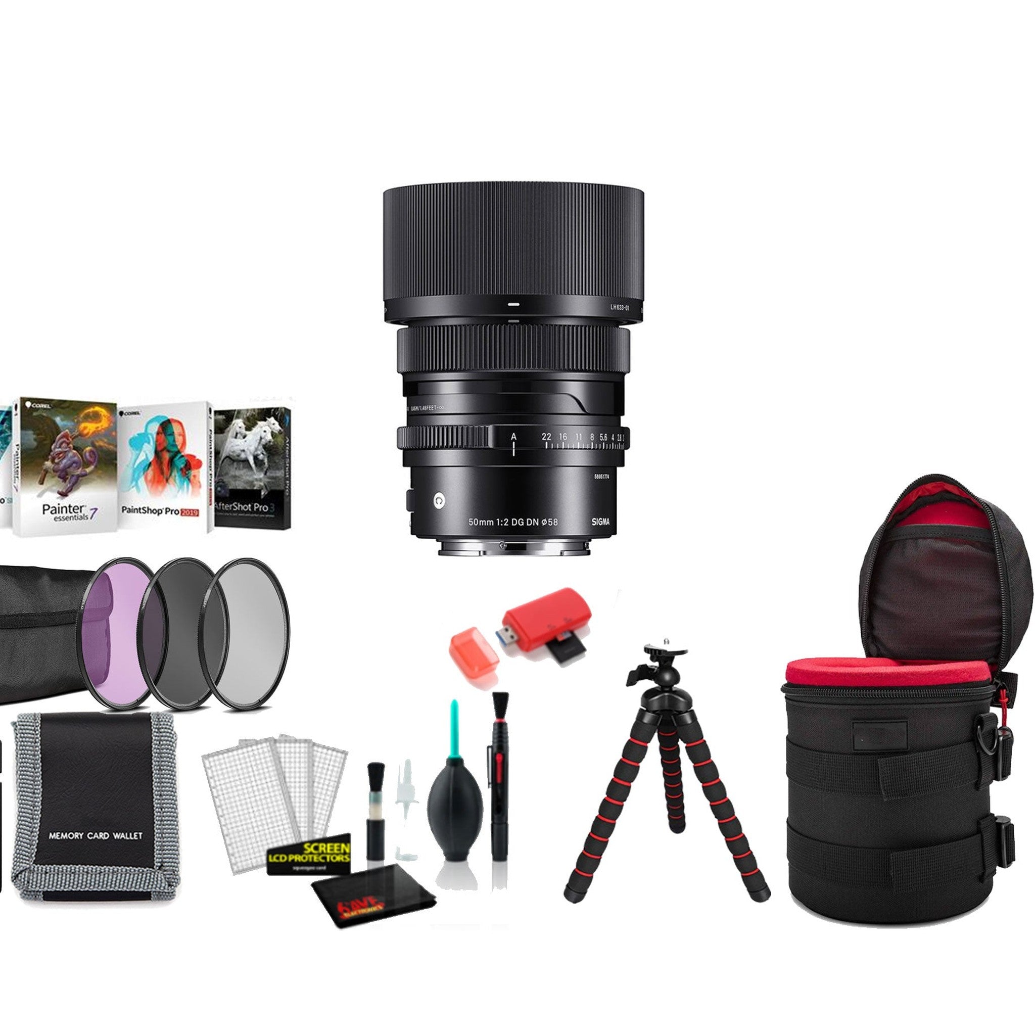Sigma 50mm f/2 DG DN Contemporary Lens Sony E with Tripod and More SIGMA
