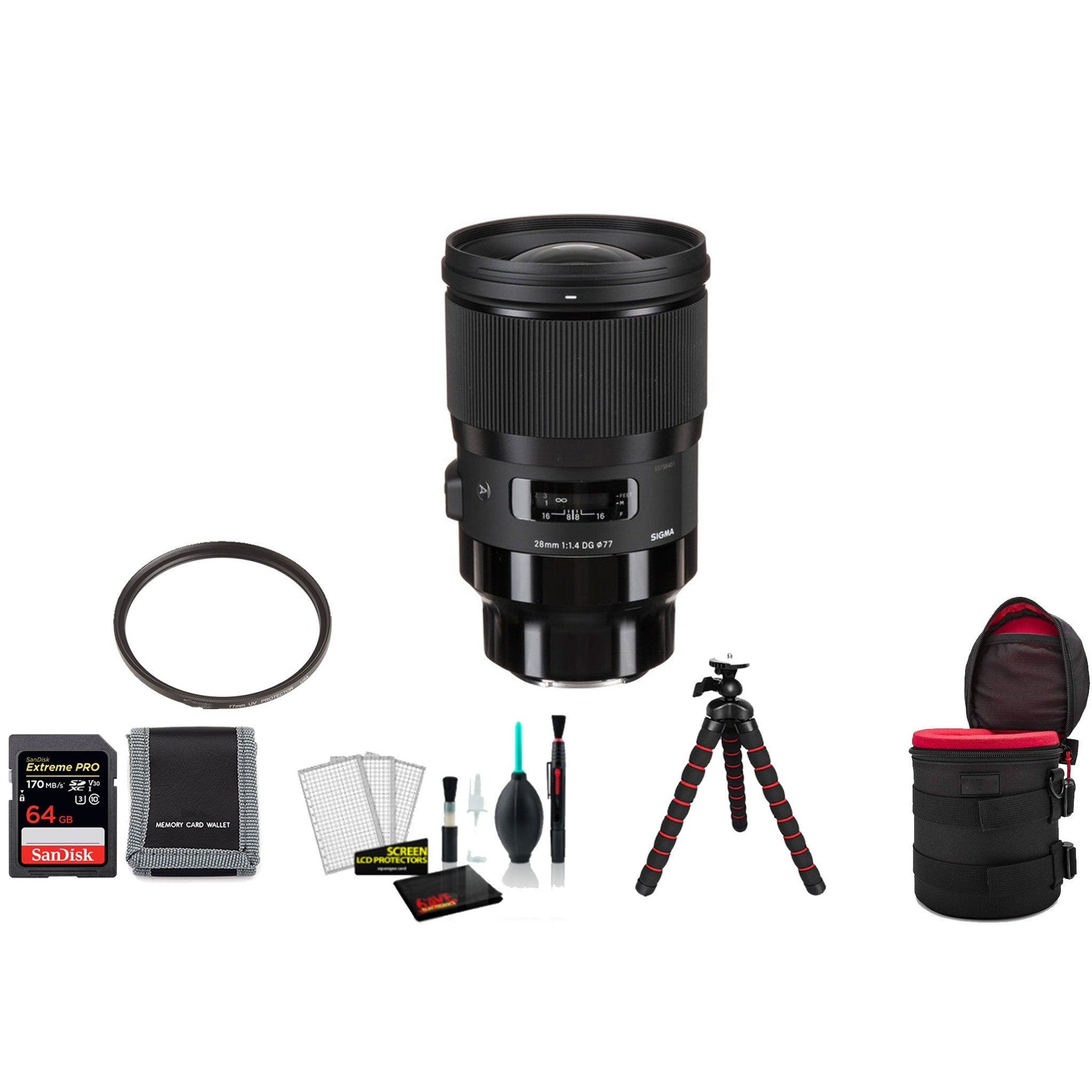 Sigma 28mm f/1.4 DG HSM Art Lens Sony E with 64GB Memory Card and UV Filter SIGMA
