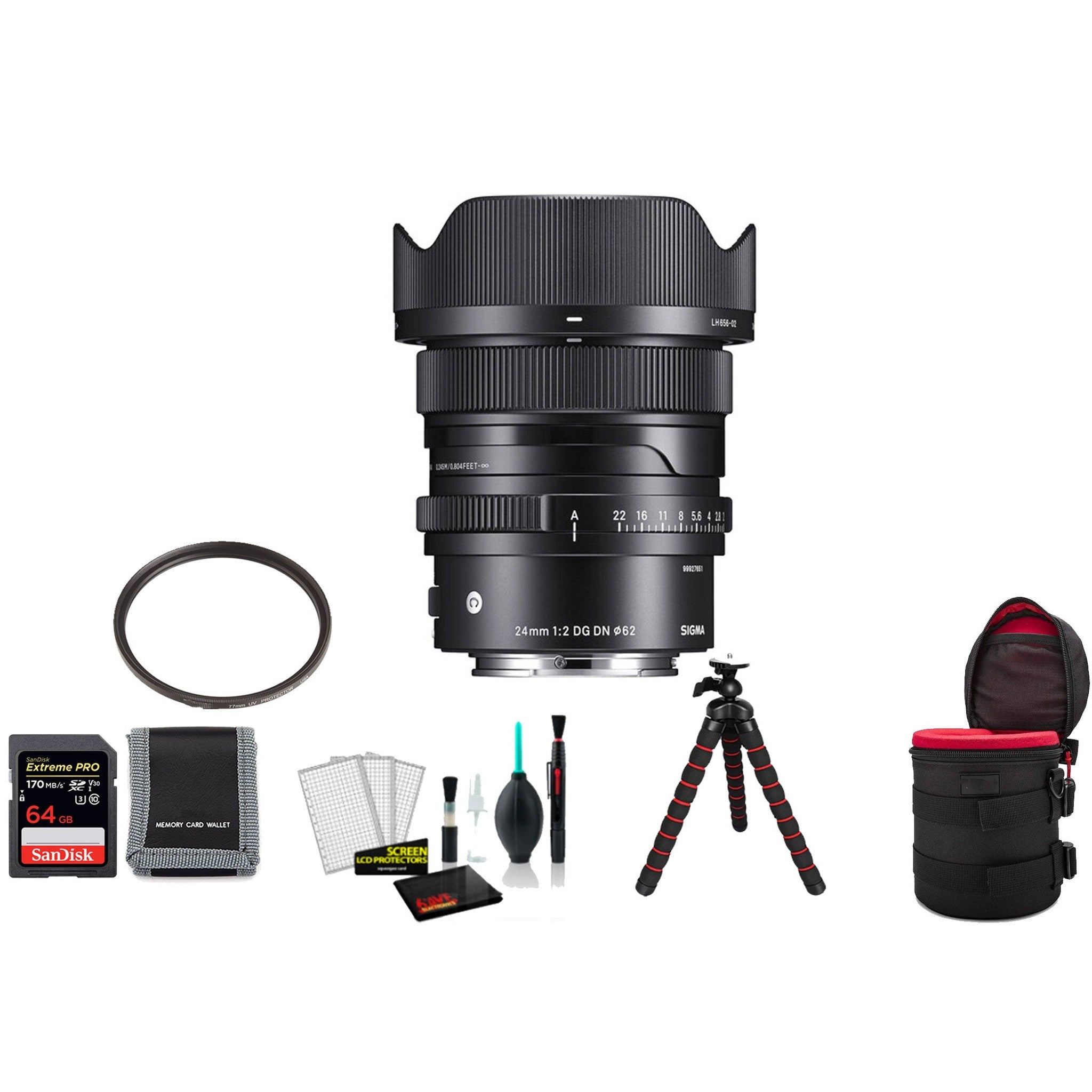 Sigma 24mm f/2 DG DN Contemporary Lens for Sony E with 64GB Memory Card and UV Filter SIGMA