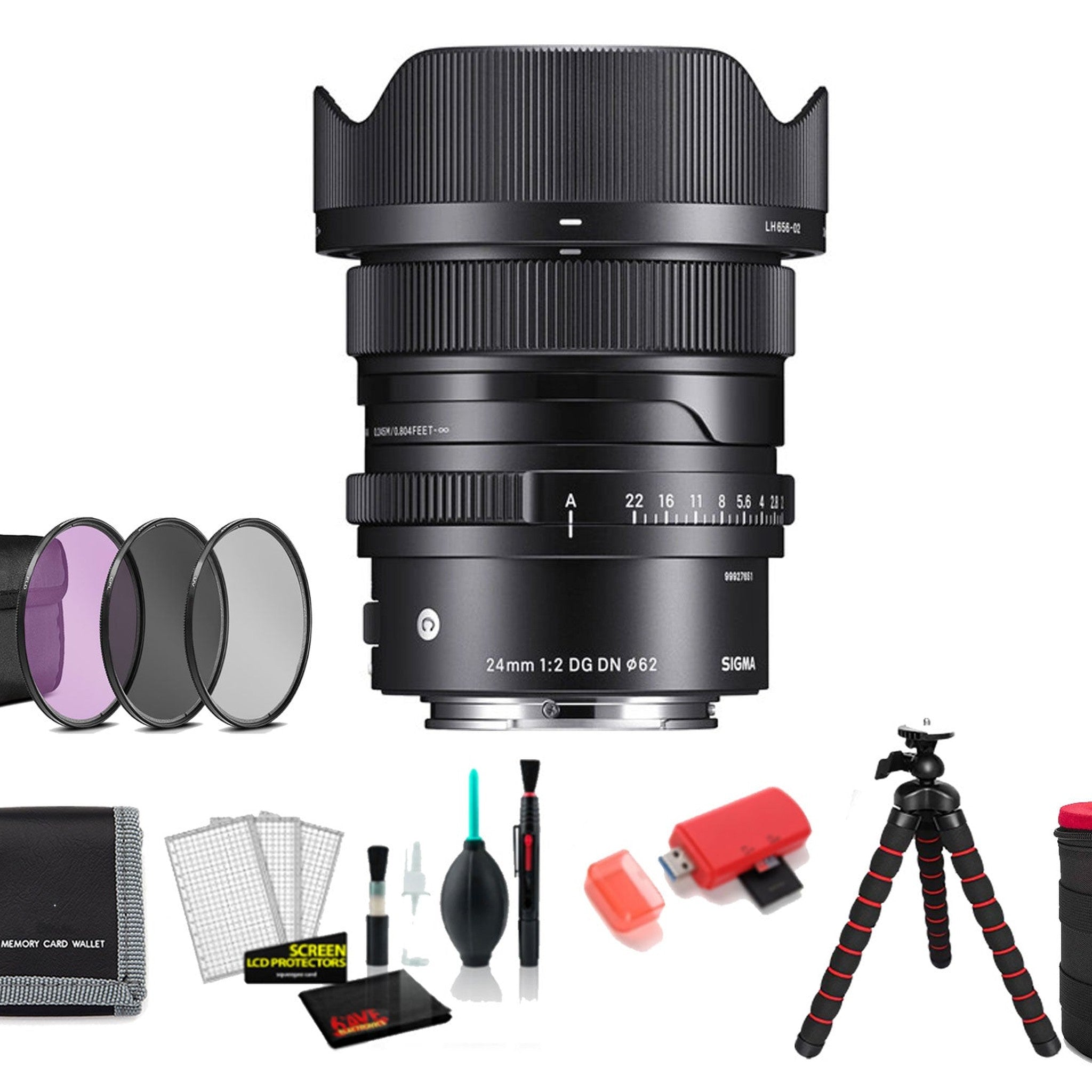Sigma 24mm f/2 DG DN Contemporary Lens for Sony E with 128GB Memory Card and Filter Kit SIGMA