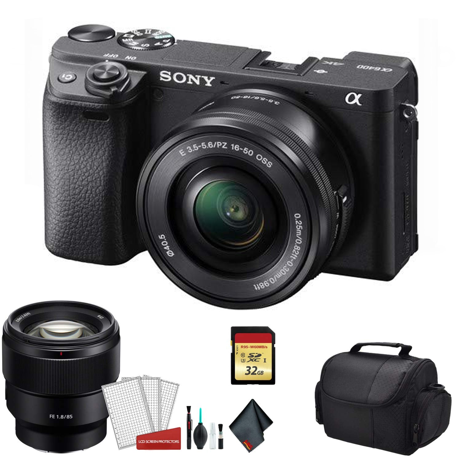 Sony Alpha a6400 Mirrorless Digital Camera with 16-50mm Lens Kit with Sony FE 85mm f/1.8 Lens and More - International M