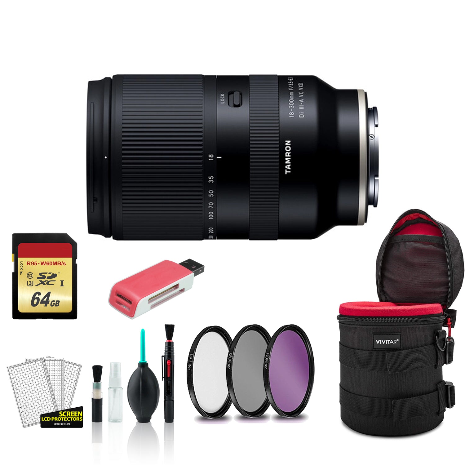 Tamron 18-300mm Lens for Sony E - Kit with 64GB Memory Card + More