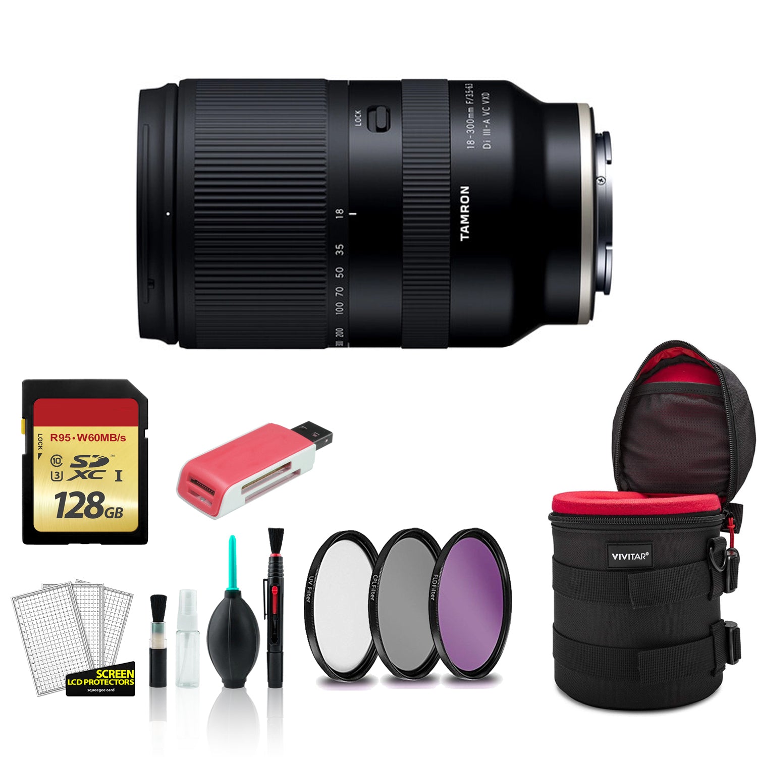 Tamron 18-300mm Lens for Sony E - Kit with 128GB Memory Card + More
