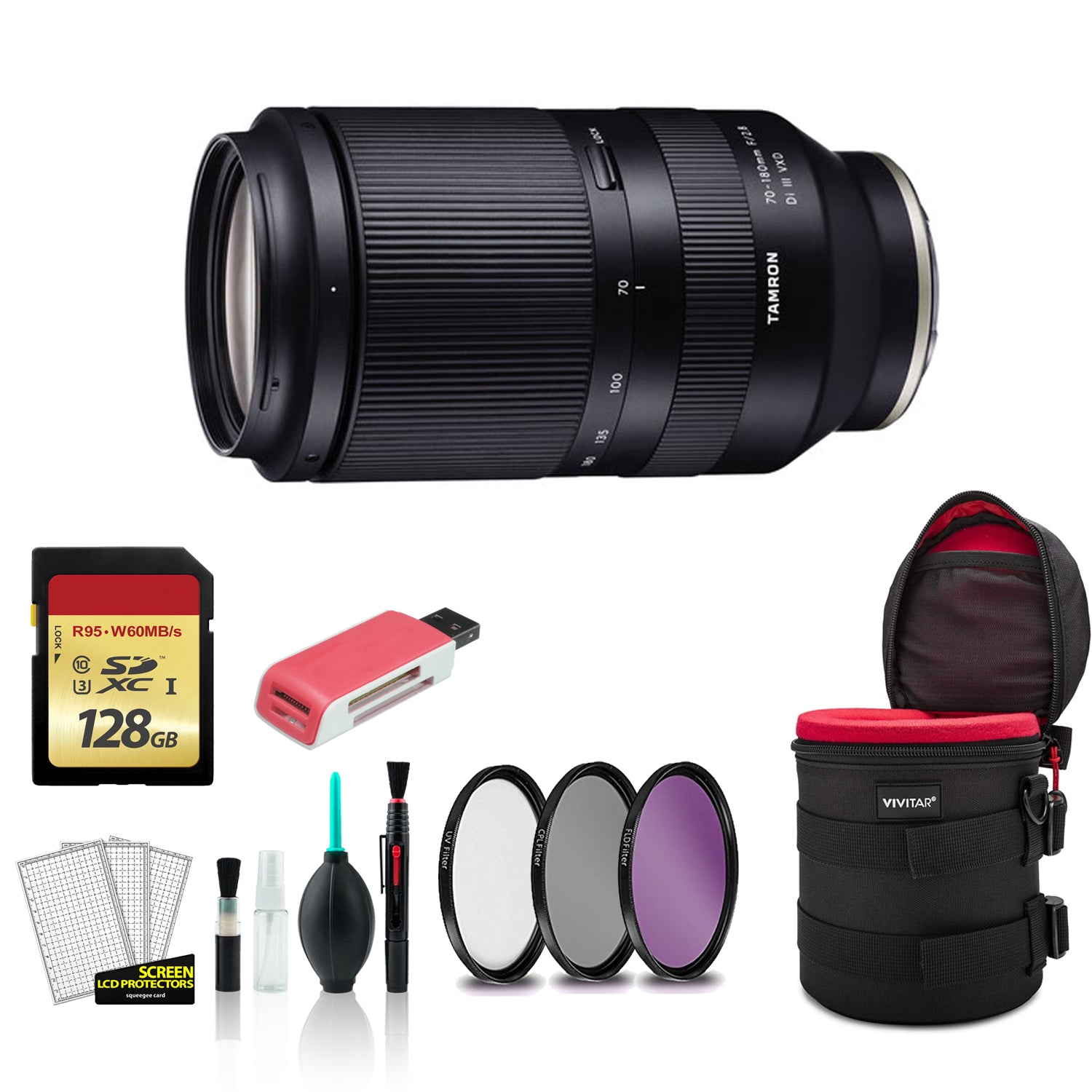 Tamron 70-180mm Lens for Sony E - Kit with 128GB Memory Card + More