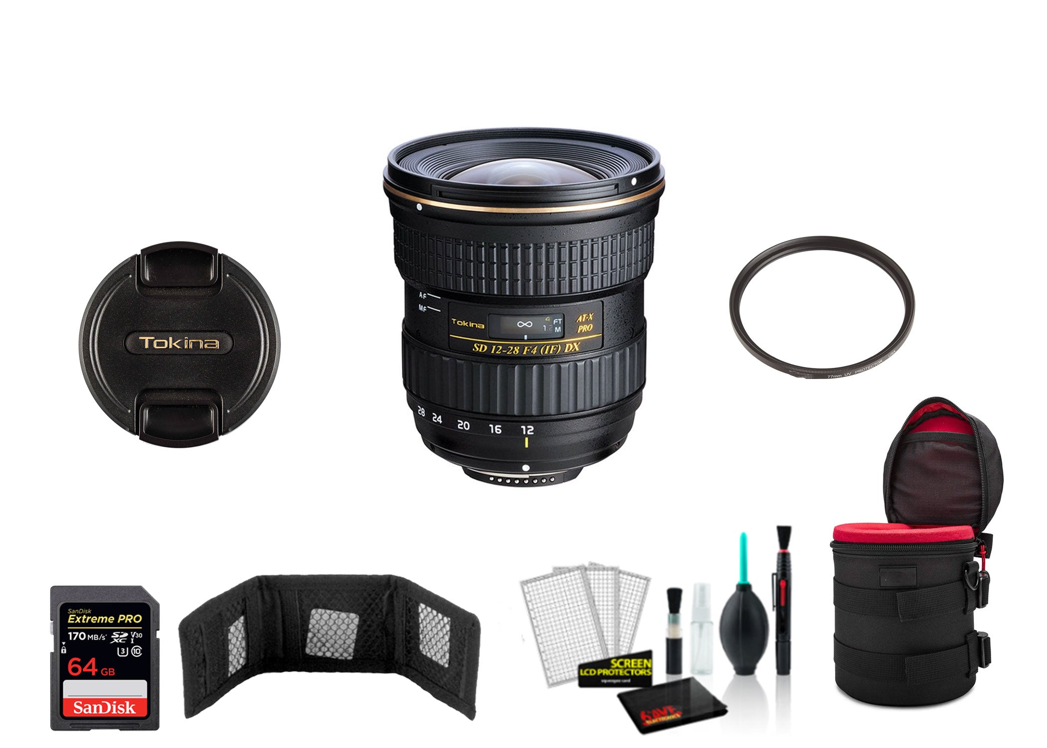 Tokina 12-28mm f/4.0 AT-X Pro APS-C Lens for Canon - Kit with 64GB Memory Card