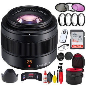 Panasonic Leica DG Summilux 25mm f/1.4 II ASPH Lens + 64GB SD Card Bundle
