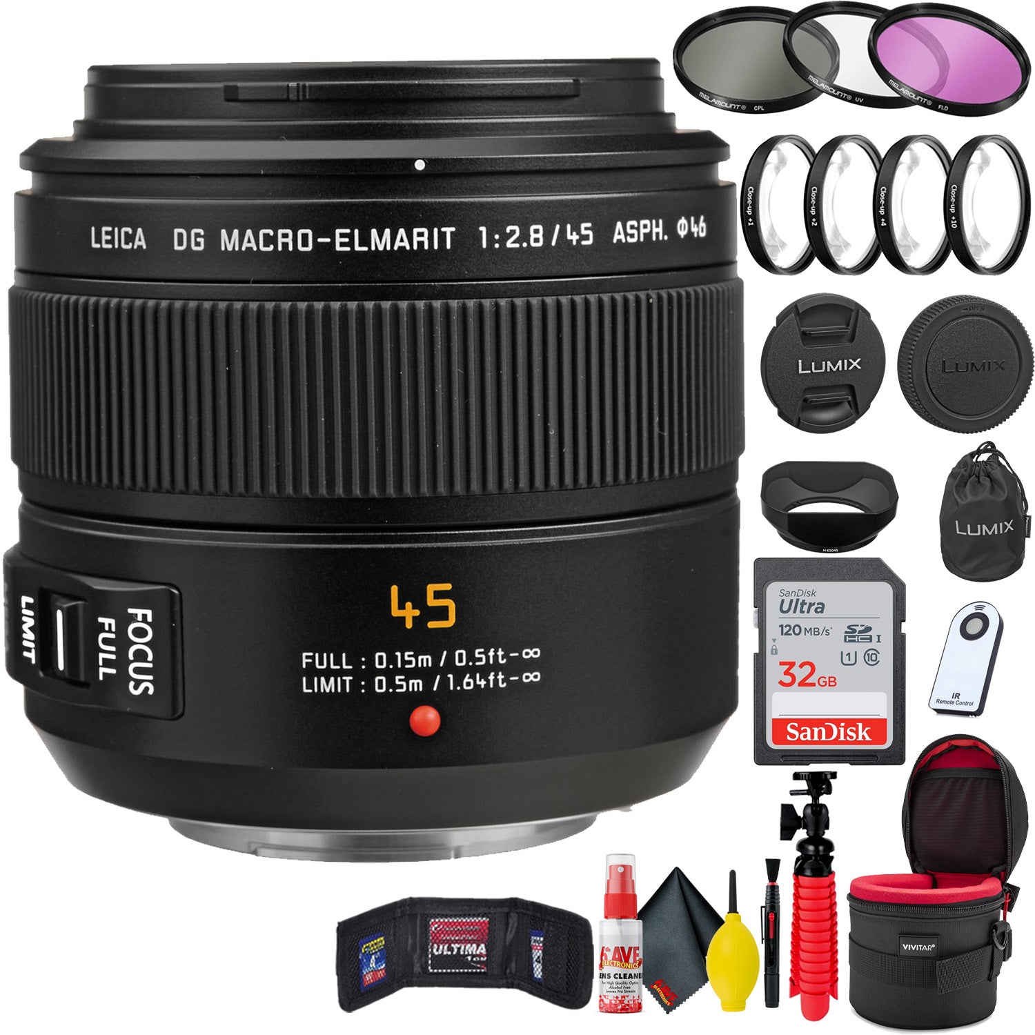 DG Macro-Elmarit 45-mm f/2.8 ASPH Mega O.I.S Lens + Accessories Base Bundle