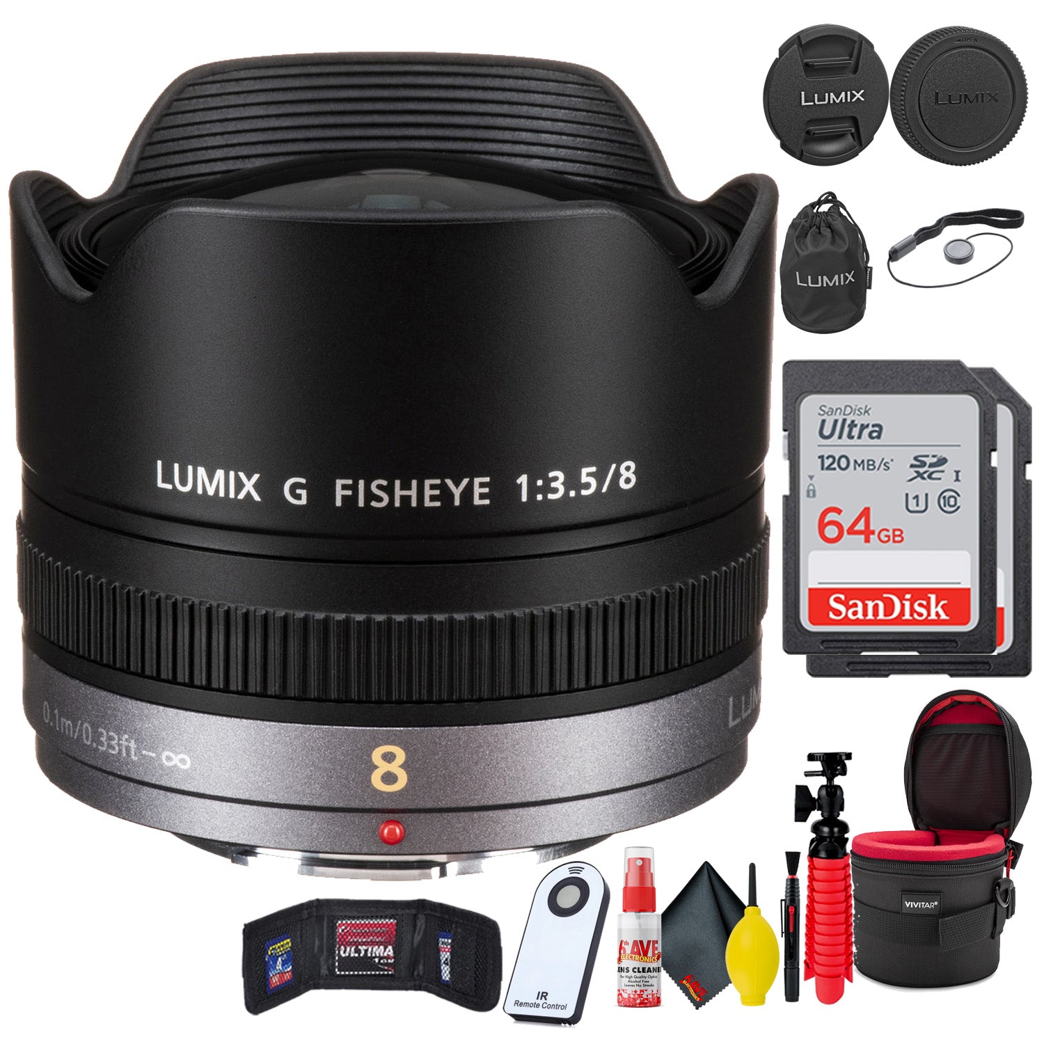 Panasonic Lumix G Fisheye 8mm f/3.5 Lens + Accessories Bundle Pro Bundle